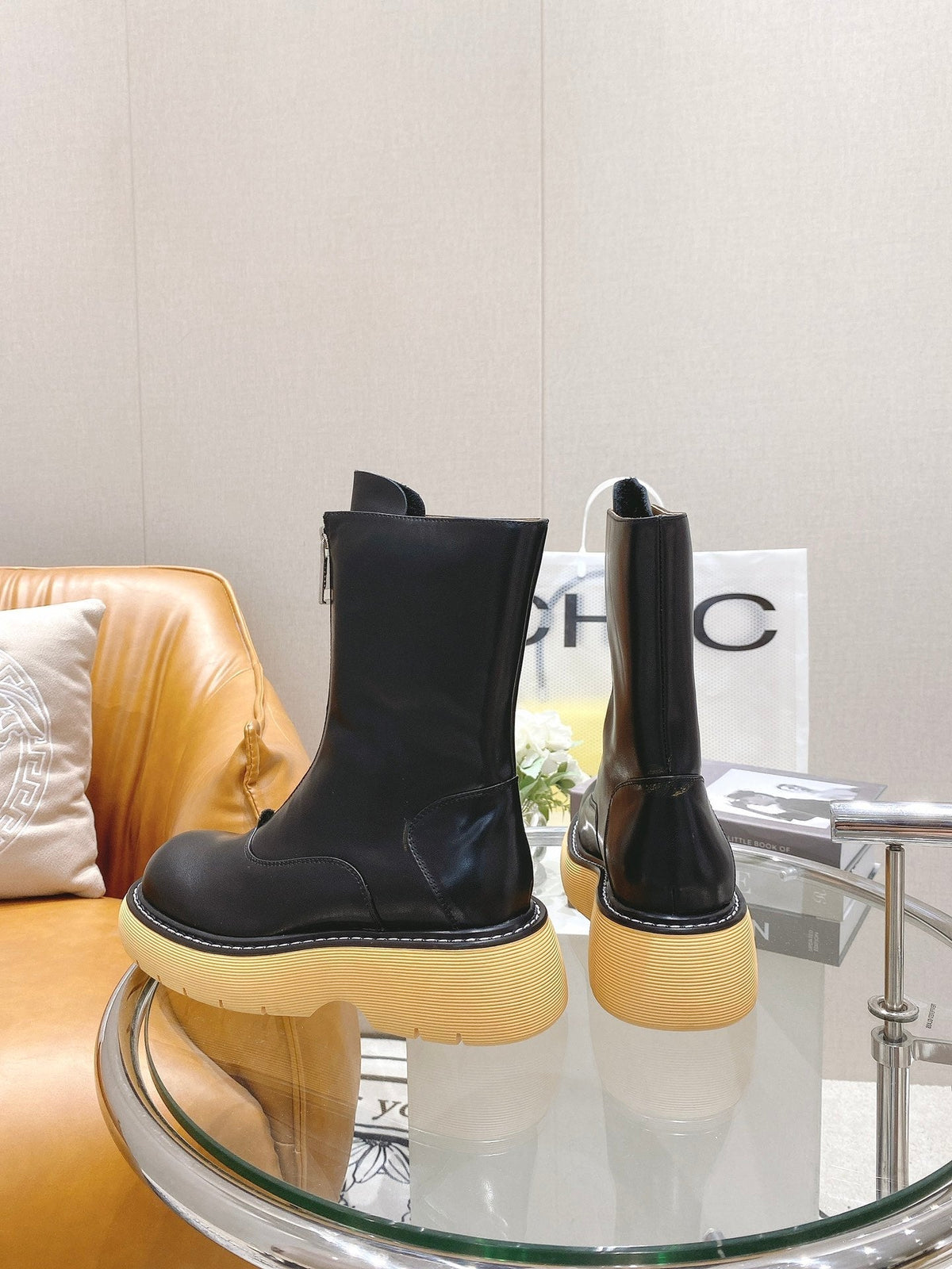 BV 26FW Chunky Platform Ankle Boots 5cm Front Zip Leather 164459