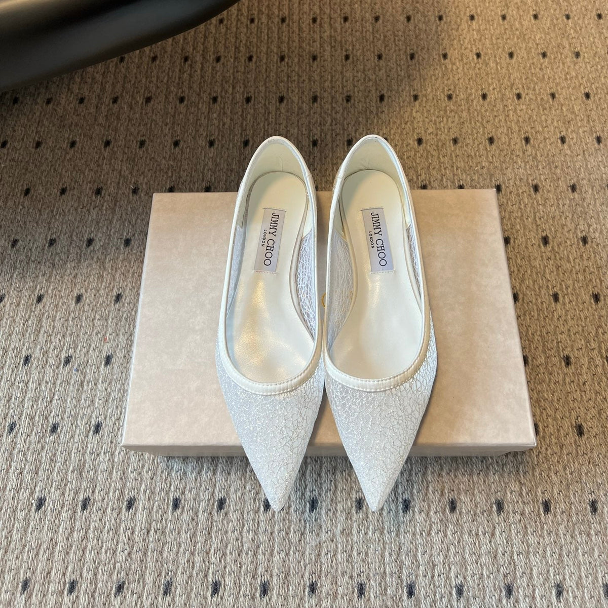 Jimmy Choo 26S Pointed-Toe Flats White Mesh 259403