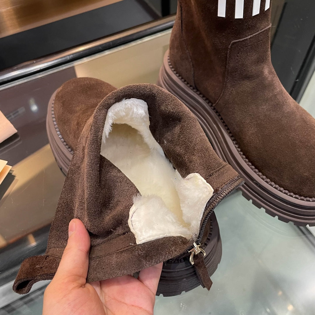 Miumiu 26s Logo Chunky Ankle Boots Dark Brown Suede