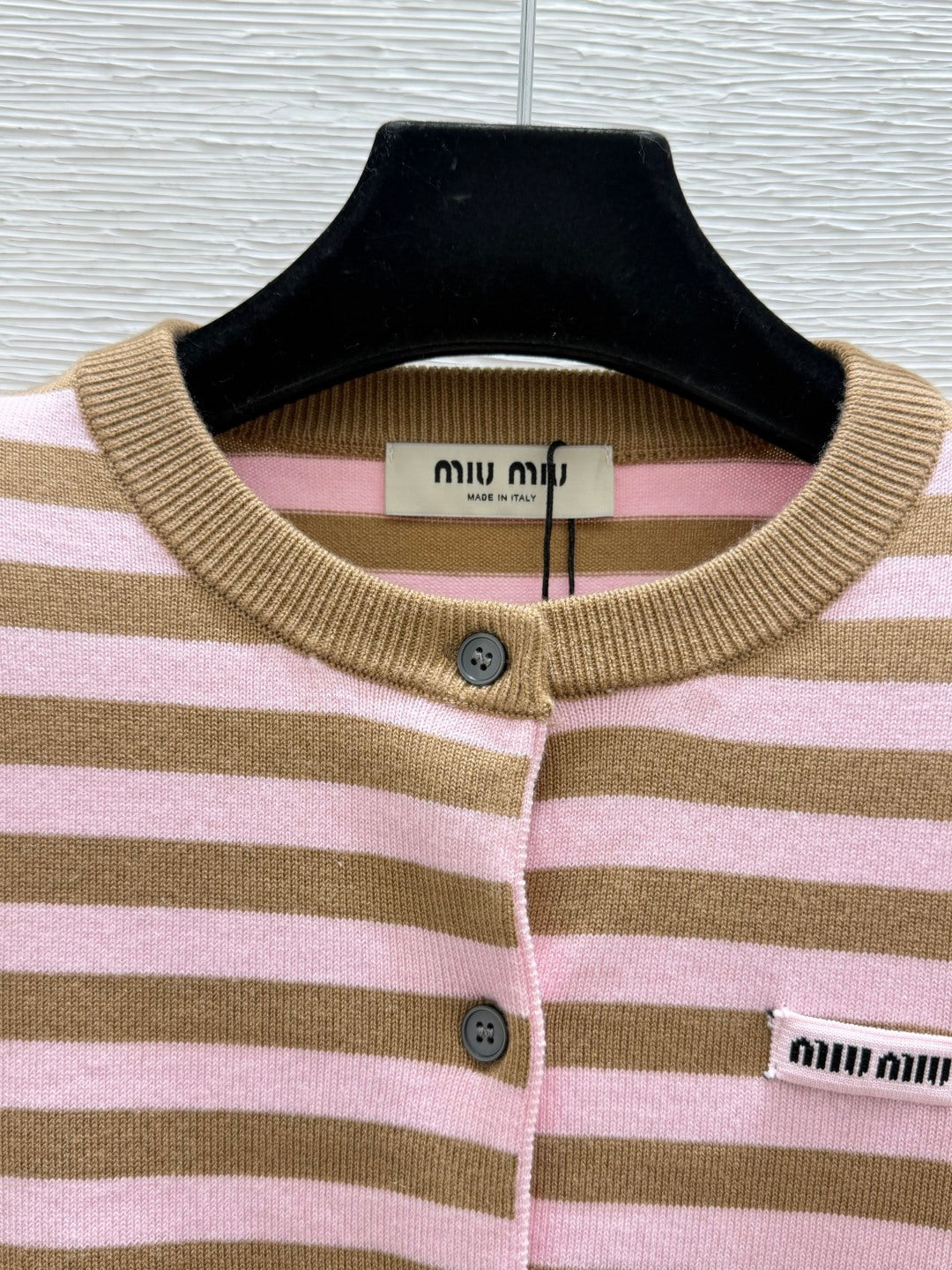 Miu 26FW Striped Knit Cardigan Round Neck Button-Front Wool 313339
