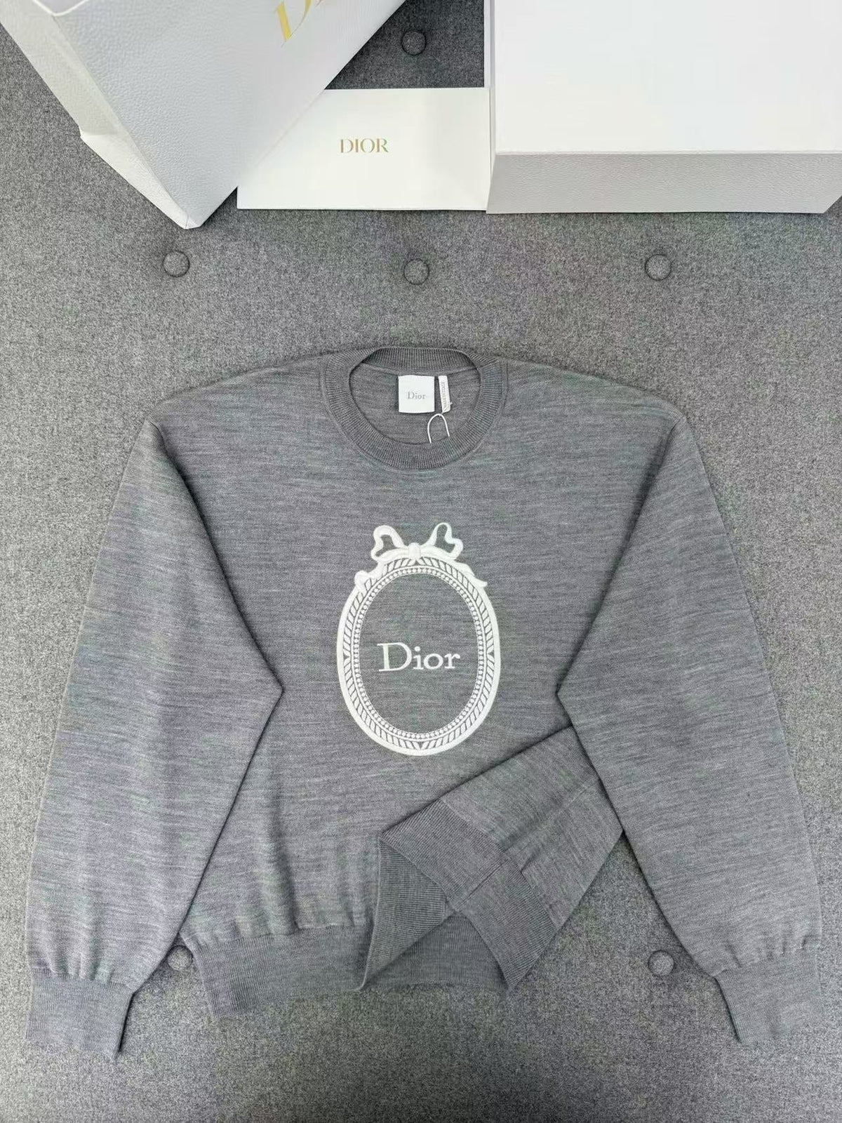 Dior 2026 Médaillon Embroidered Sweater Gray Wool-Blend Knit