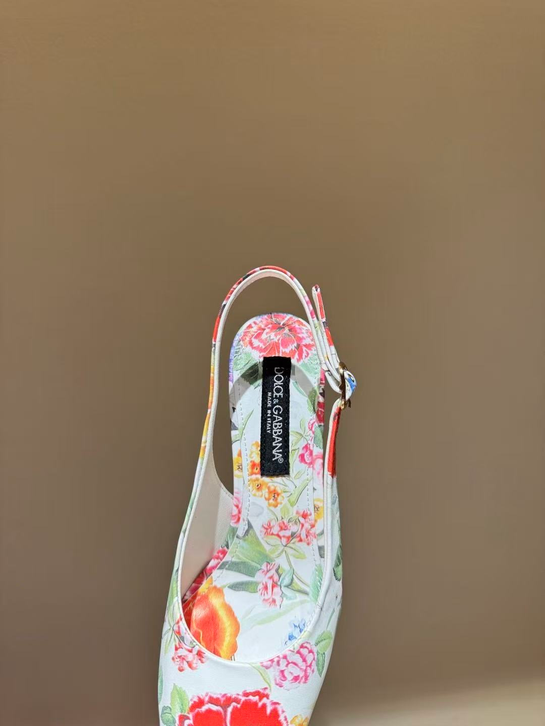 DG Floral-Print Slingback Pumps 7cm White Cotton