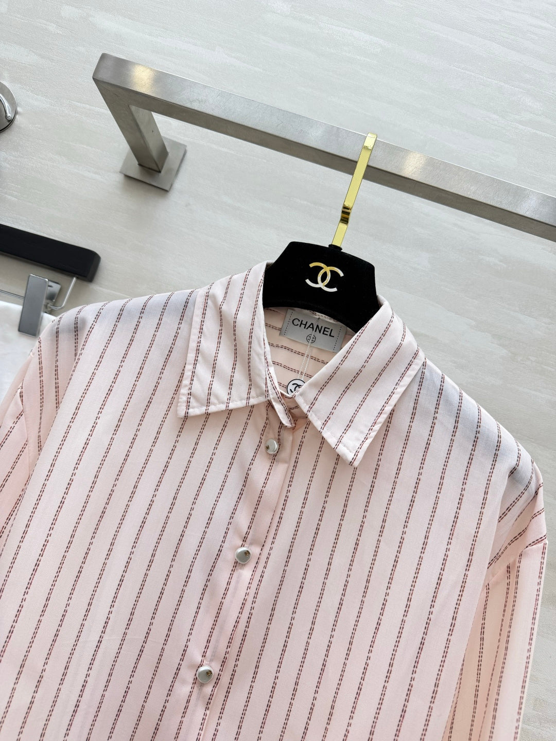 CC 26FW Striped Shirt Back Tie Detail Light Pink Cotton 441640