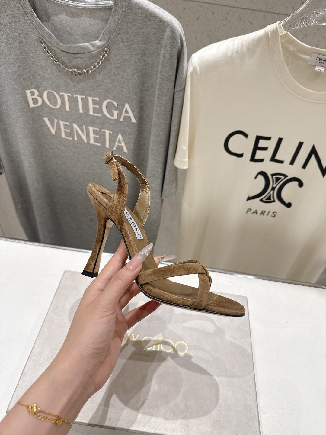 Jimmy Choo 26S High-Heeled Sandals 10.0cm Brown Suede 739154