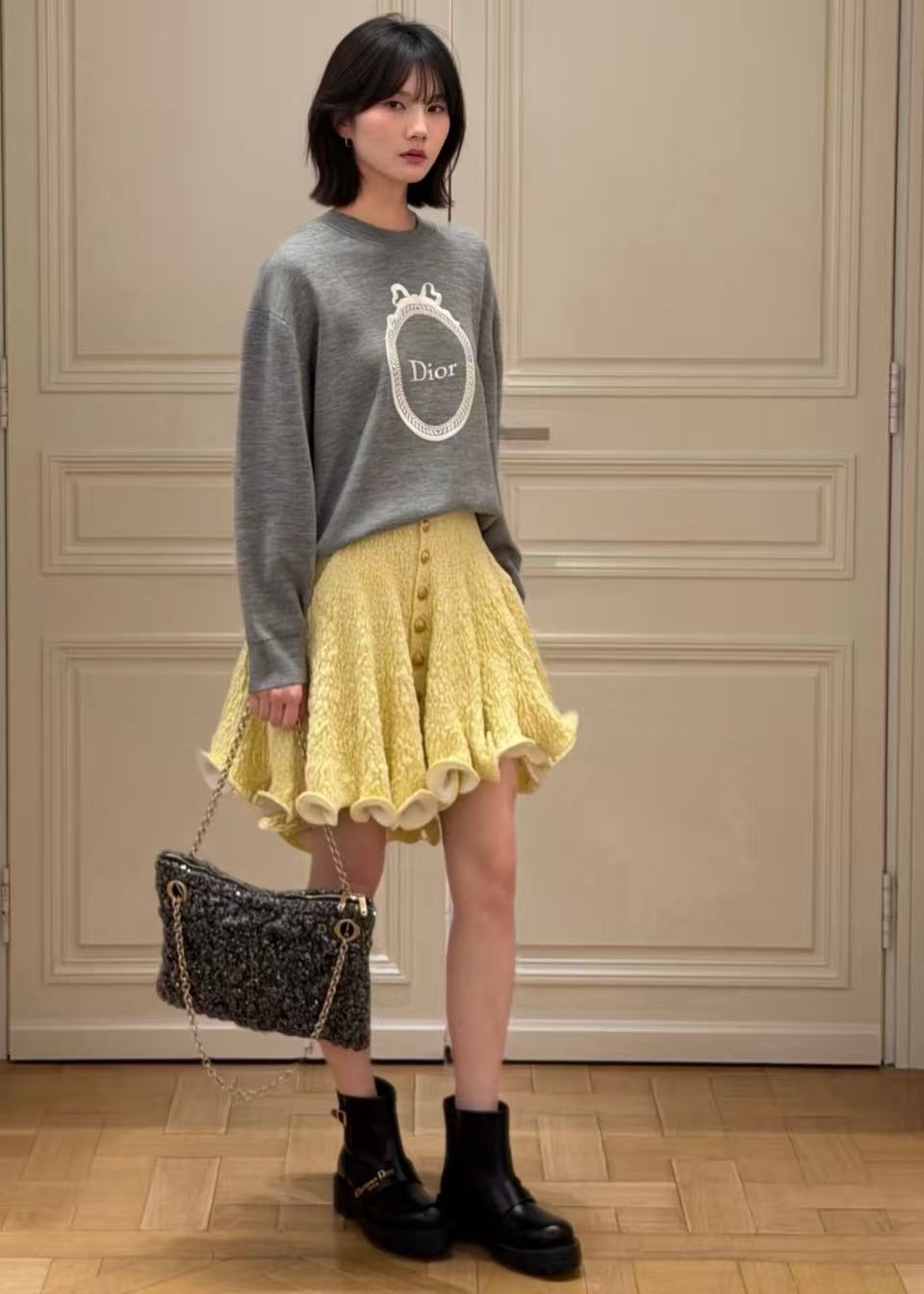 Dior 2026 Médaillon Embroidered Sweater Gray Wool-Blend Knit