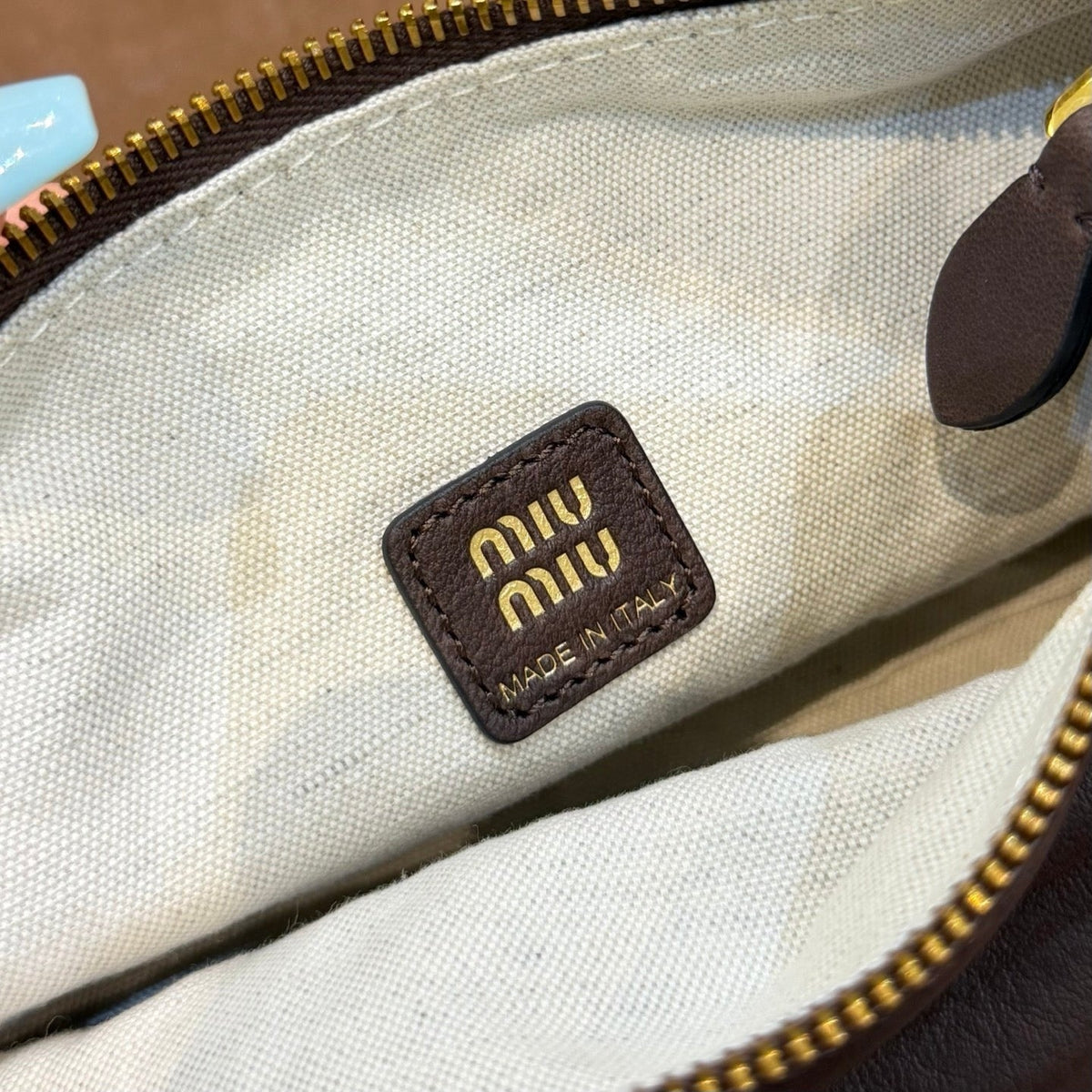 MiuMiu 2026 Spirit Pouch Bag 19cm Dark Brown Nappa Leather