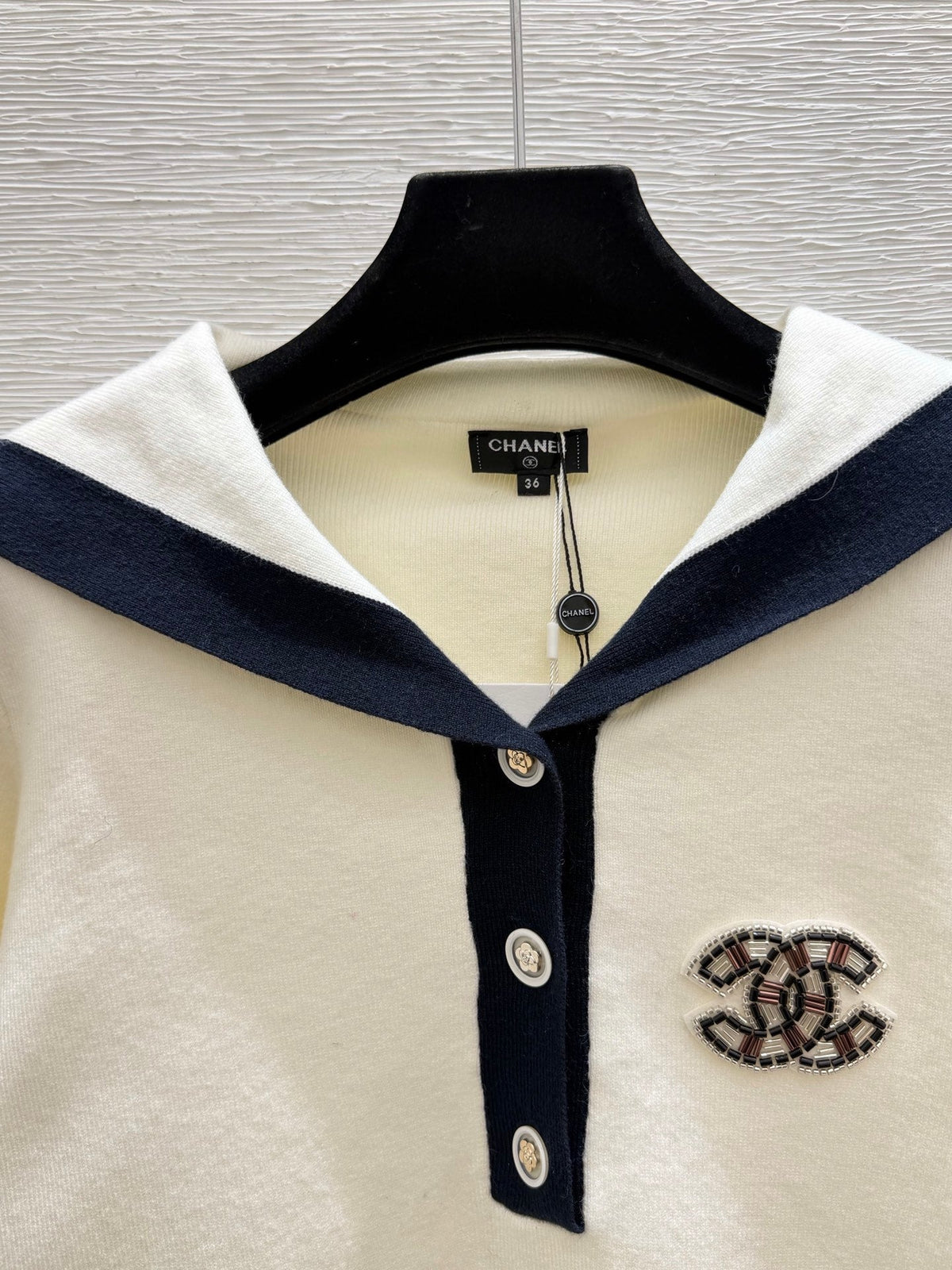CC 26FW Marine-Inspired Knit Pullover Sweater Sailor Collar Half-Button Logo Wool 313320