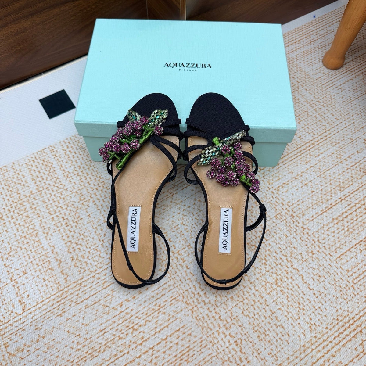 Aquazzura 26s Crystal Sandals Black Fabric 491852