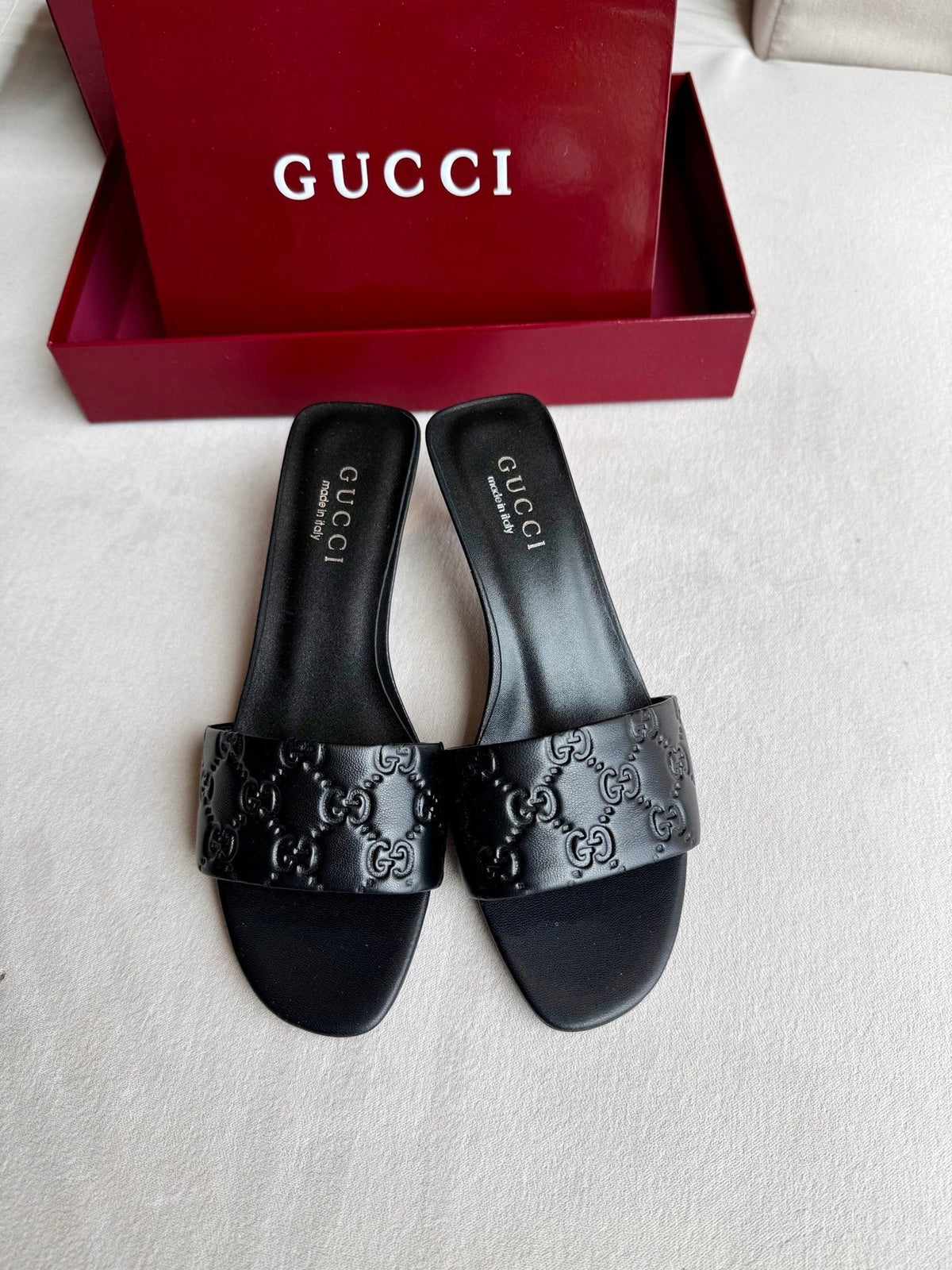 Gucci 26s Slide Sandals 5.5cm Black Calfskin