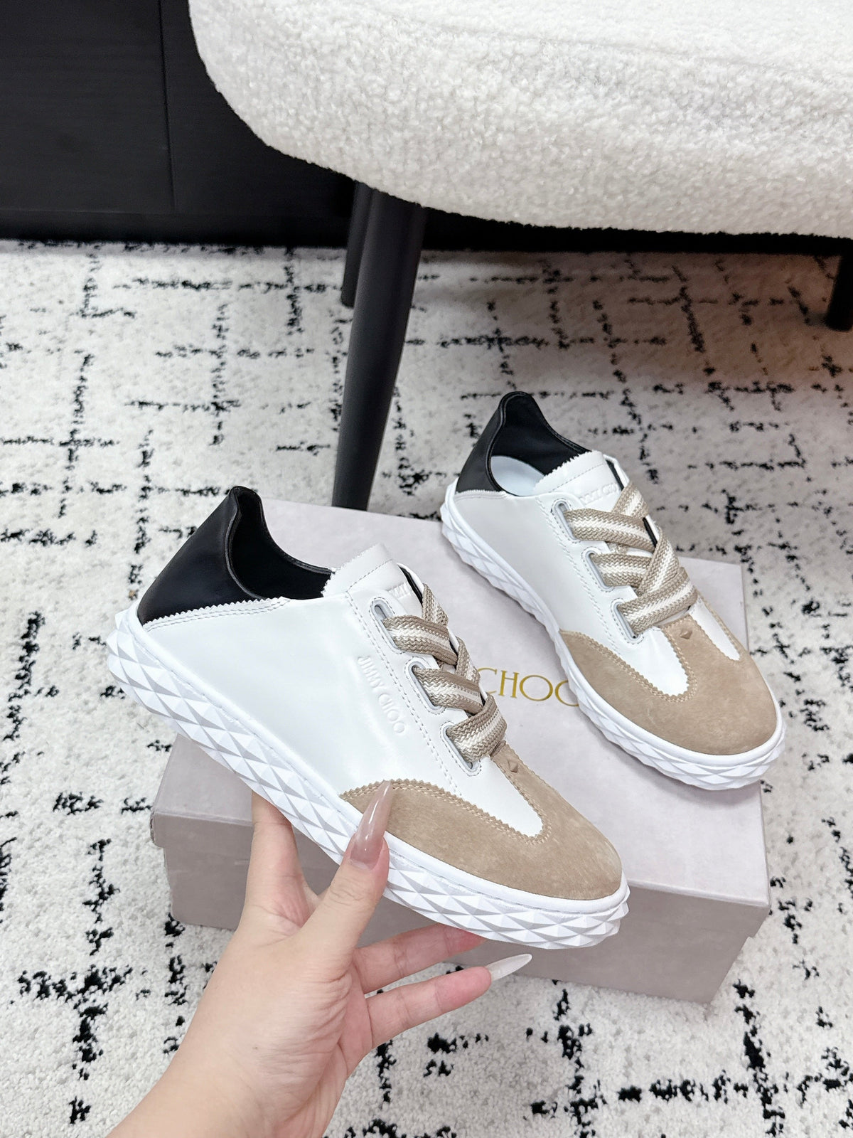 Jimmy Choo 26S Sneakers Beige Suede And White Calfskin 285401