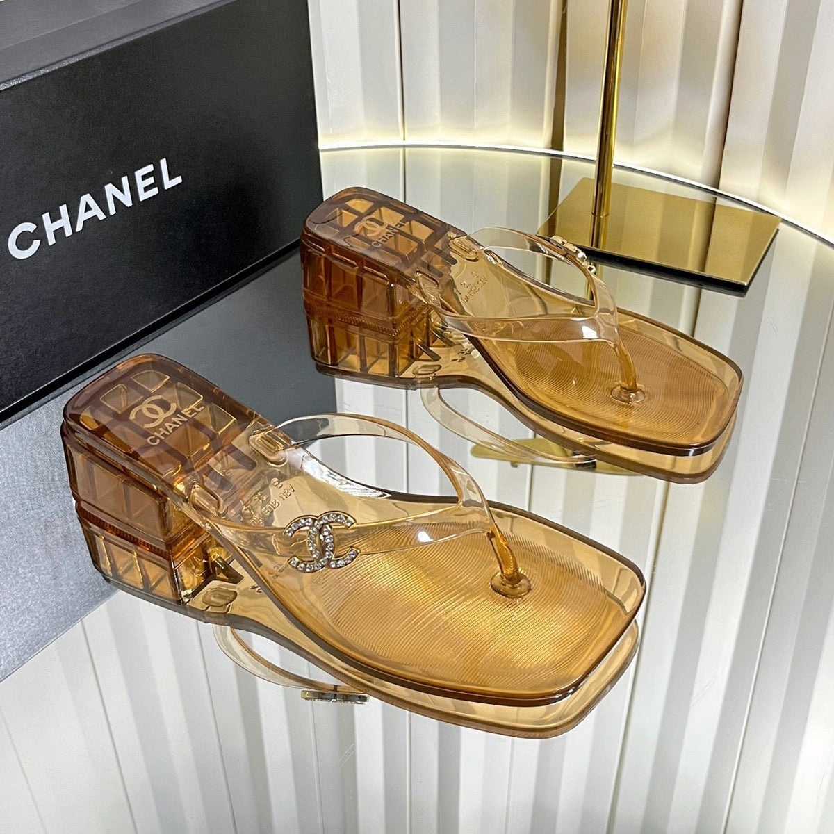 Chanel 26s Transparent Thong Sandals Brown PVC