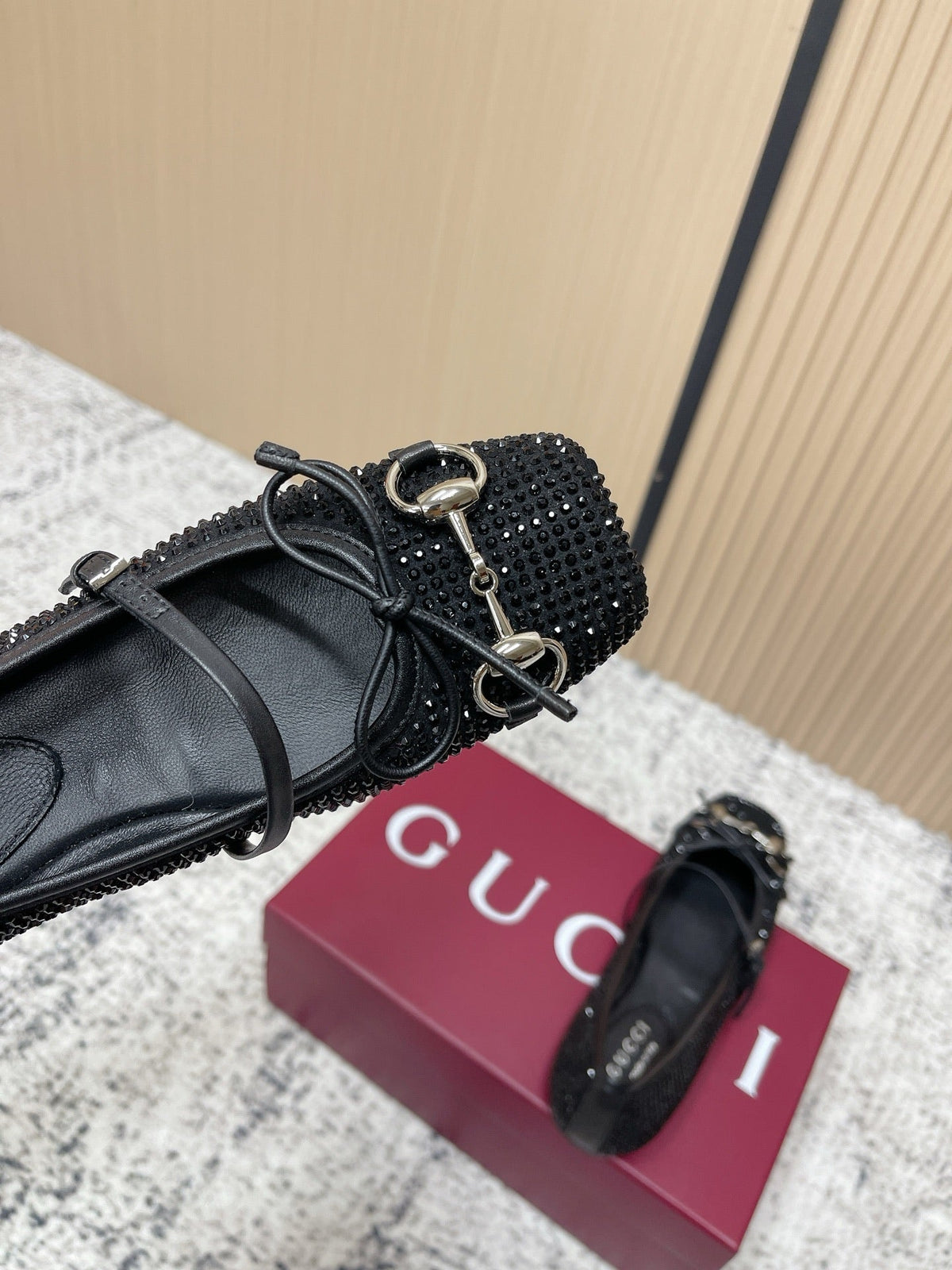 Gucci 26S Ballet Flats In Black Suede With Crystals