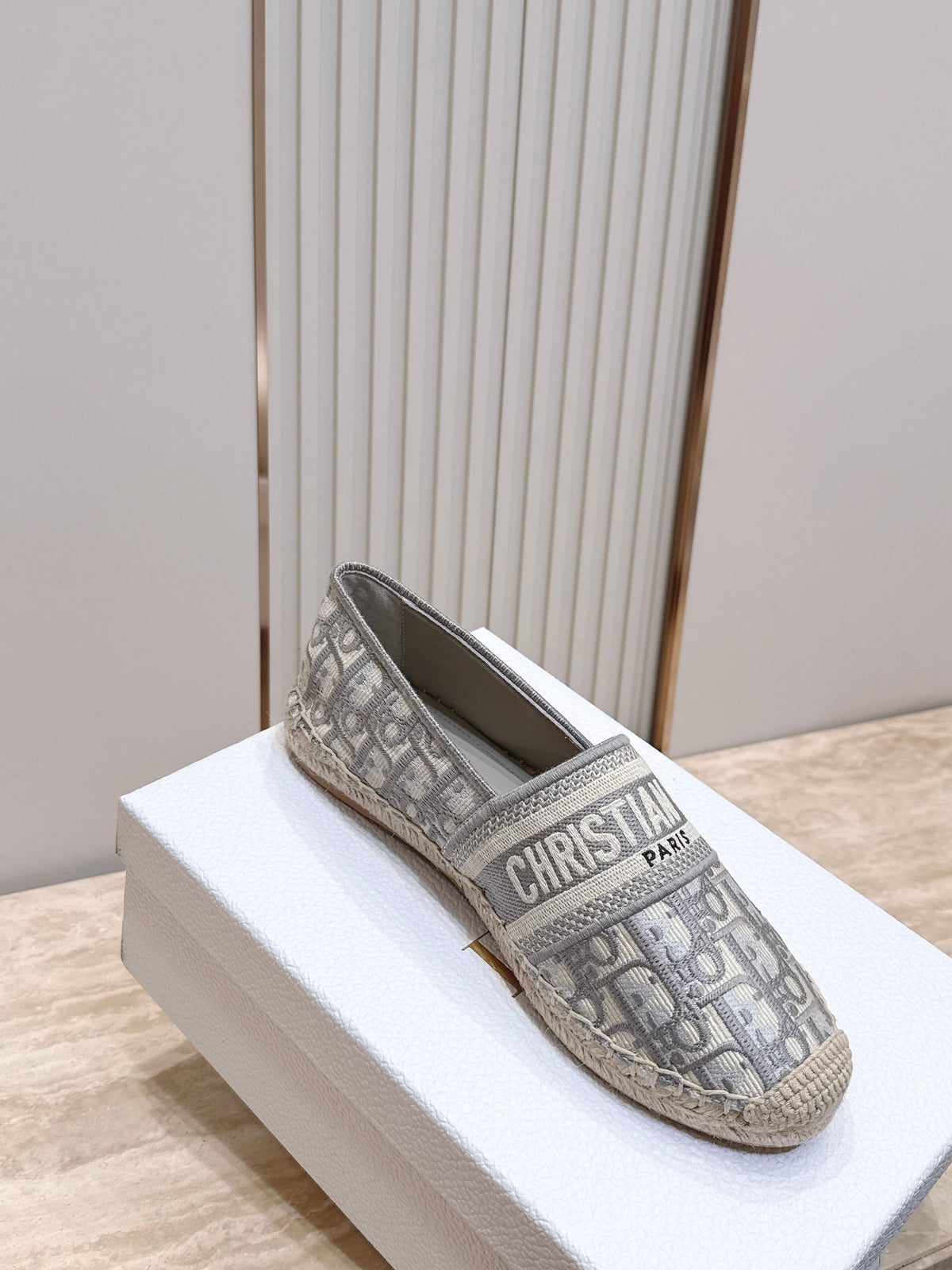 Dior 26s Granville Espadrille Light Grey Dior Oblique Embroidered Cotton