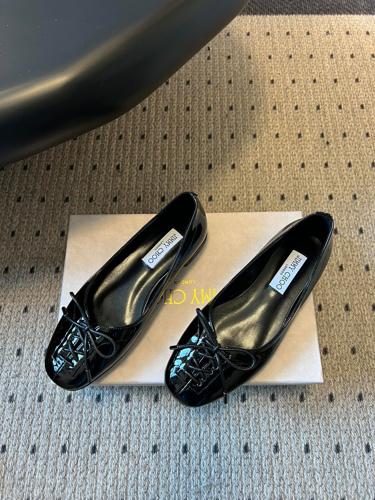 Jimmy Choo 26S Classic Ballet Flats Black Patent Calfskin 492815