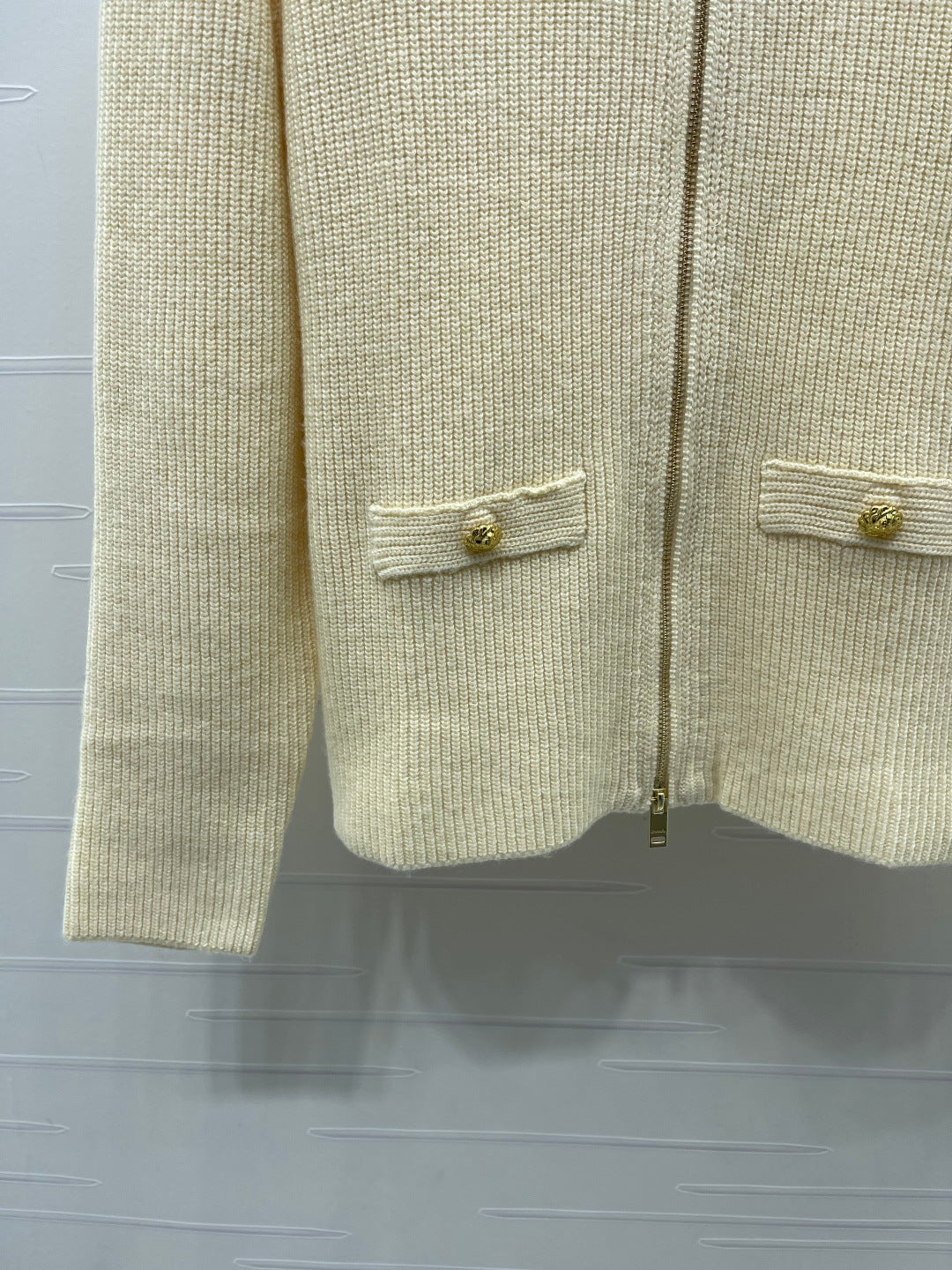 CC 26FW Ribbed-Knit Double-Zip Cardigan Gold-Tone Hardware Cashmere 274022
