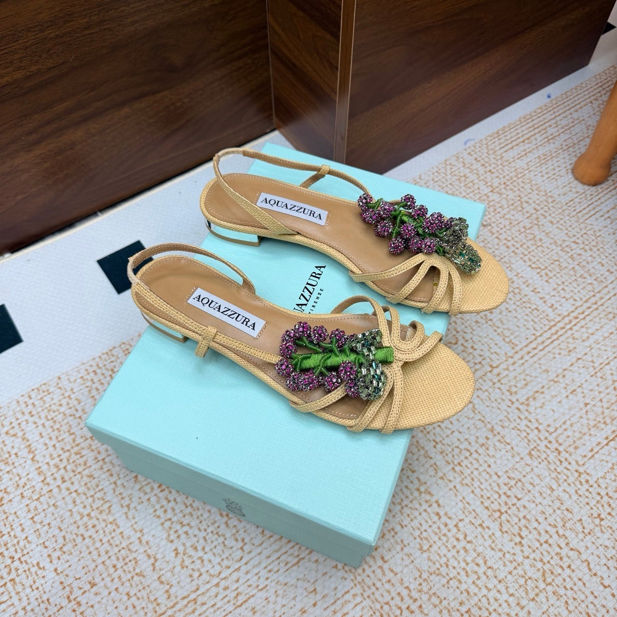 Aquazzura 26s Crystal Sandals Beige Fabric 618493