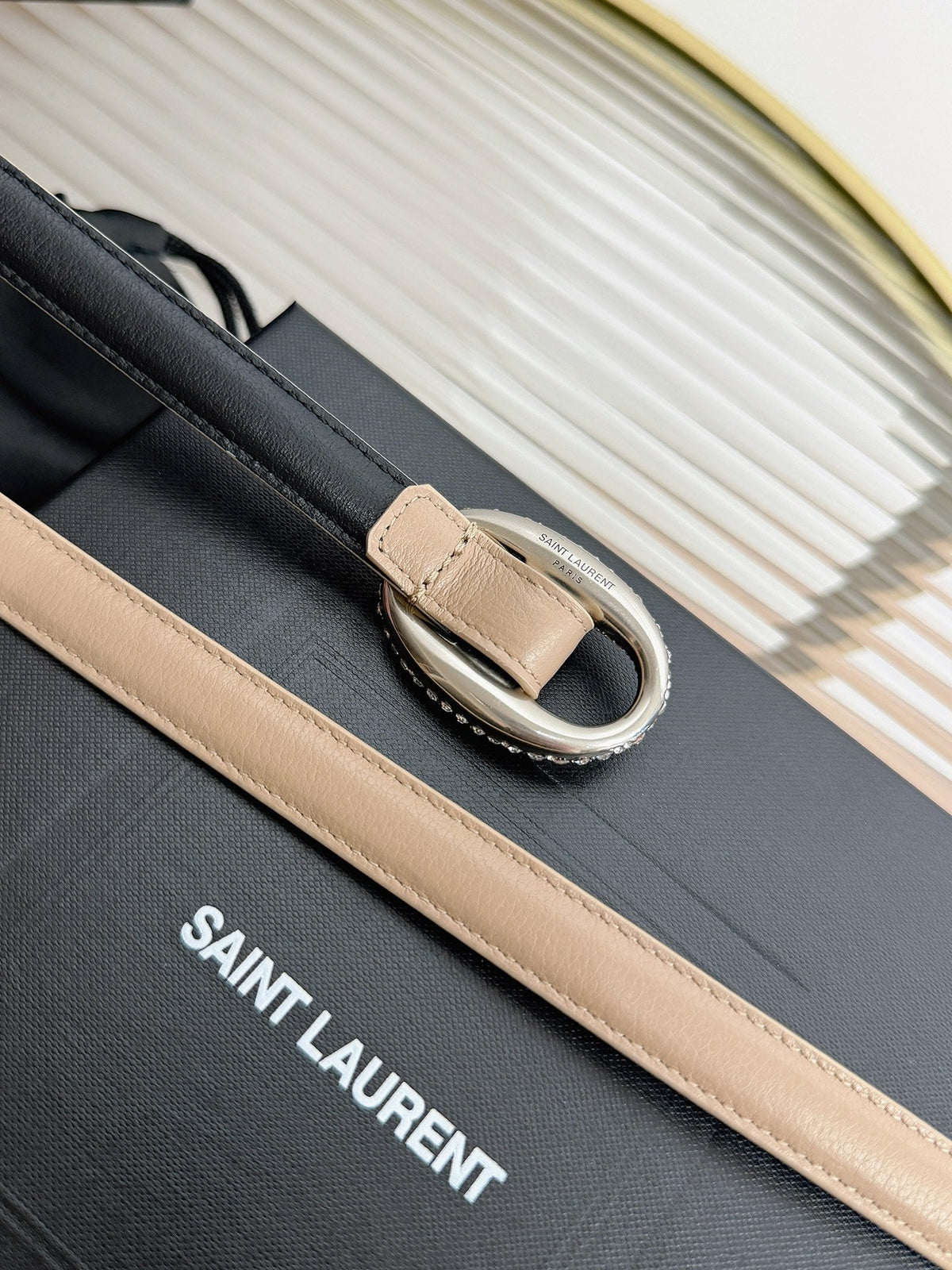 Saint Laurent 2026 Oval Belt 15mm Beige Leather 219073
