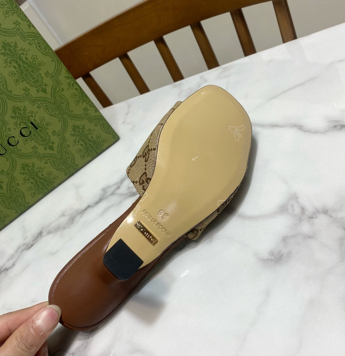 Gucci 26s Heeled Slides 7.5cm Sand Brown Canvas And Lambskin