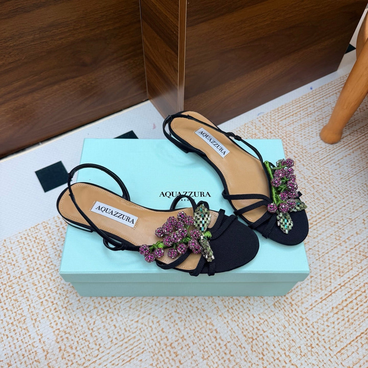 Aquazzura 26s Crystal Sandals Black Fabric 491852