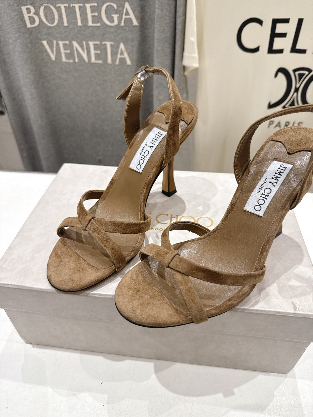 Jimmy Choo 26S High-Heeled Sandals 10.0cm Brown Suede 739154