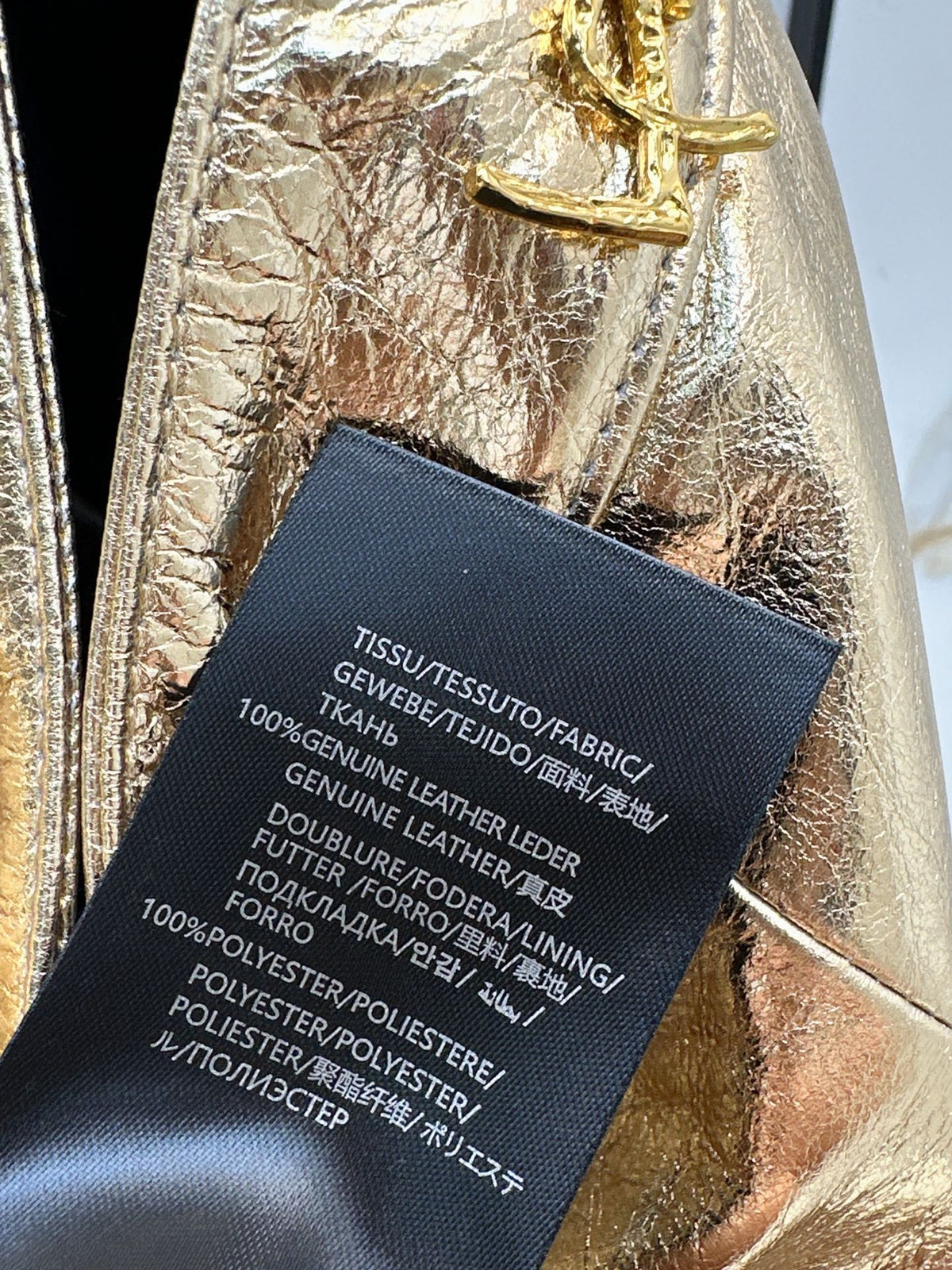 YSL Crinkled Midi Skirt Metallic Gold Leather