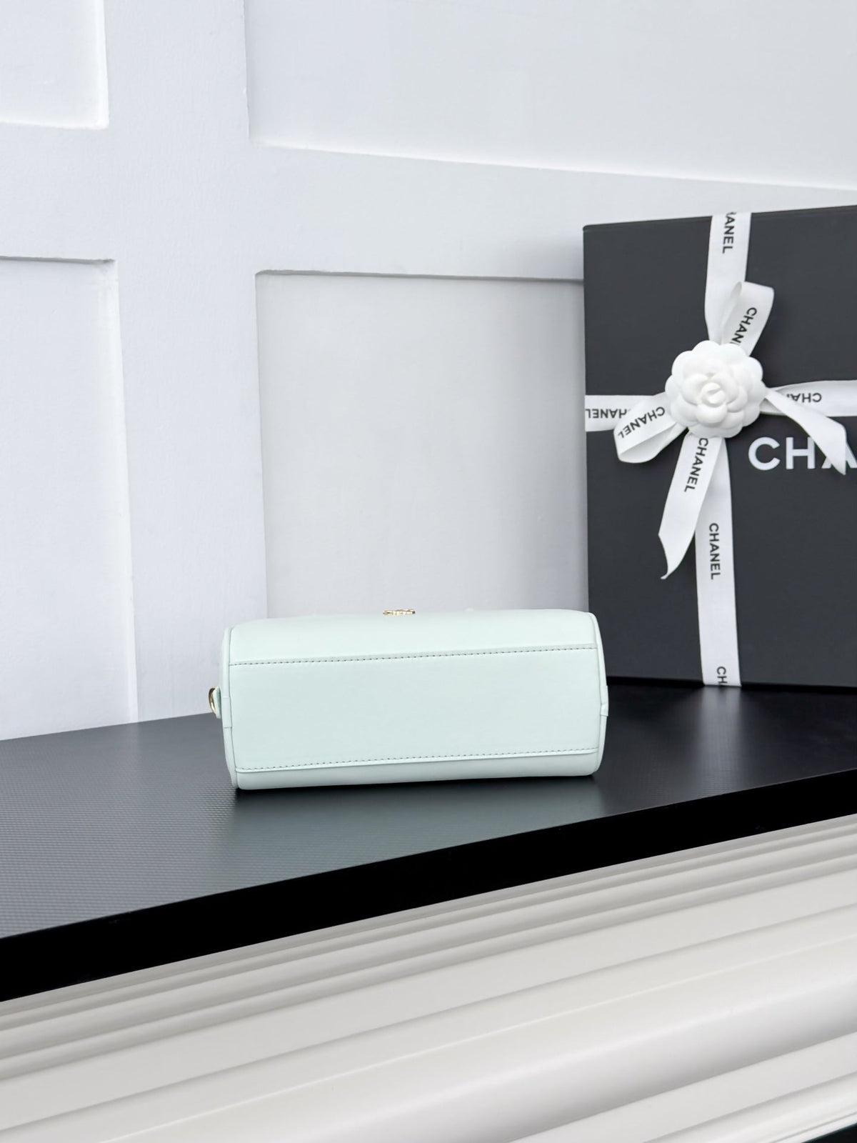 Chanel 2026 Strap Clutch Bag Mint Green Gold Hardware Leather