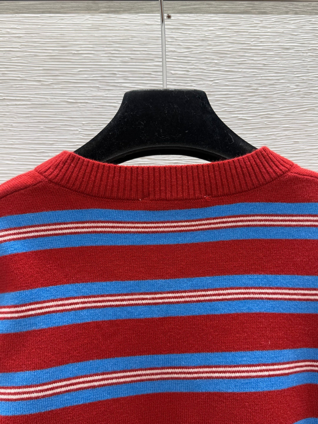 Miu Striped Knit Cardigan Round Neck Button-Front Red Blue Wool 313352