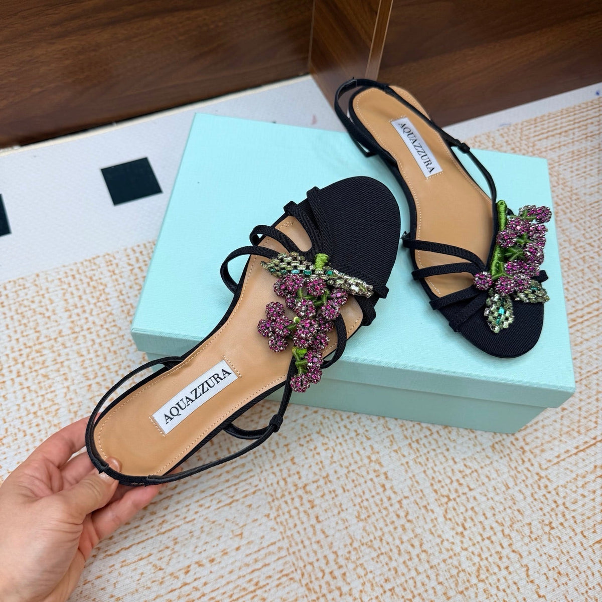 Aquazzura 26s Crystal Sandals Black Fabric 491852