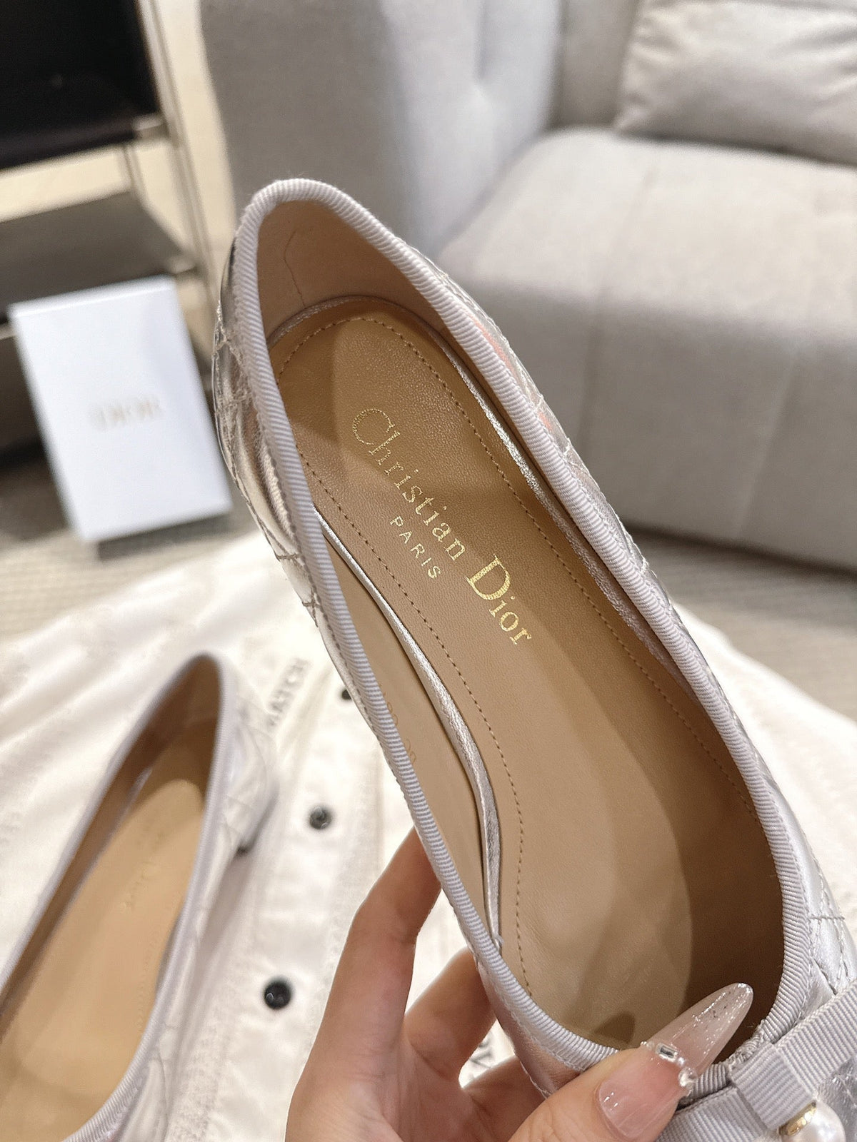 Dior 26s Low Block Heel Pumps Silver Lambskin