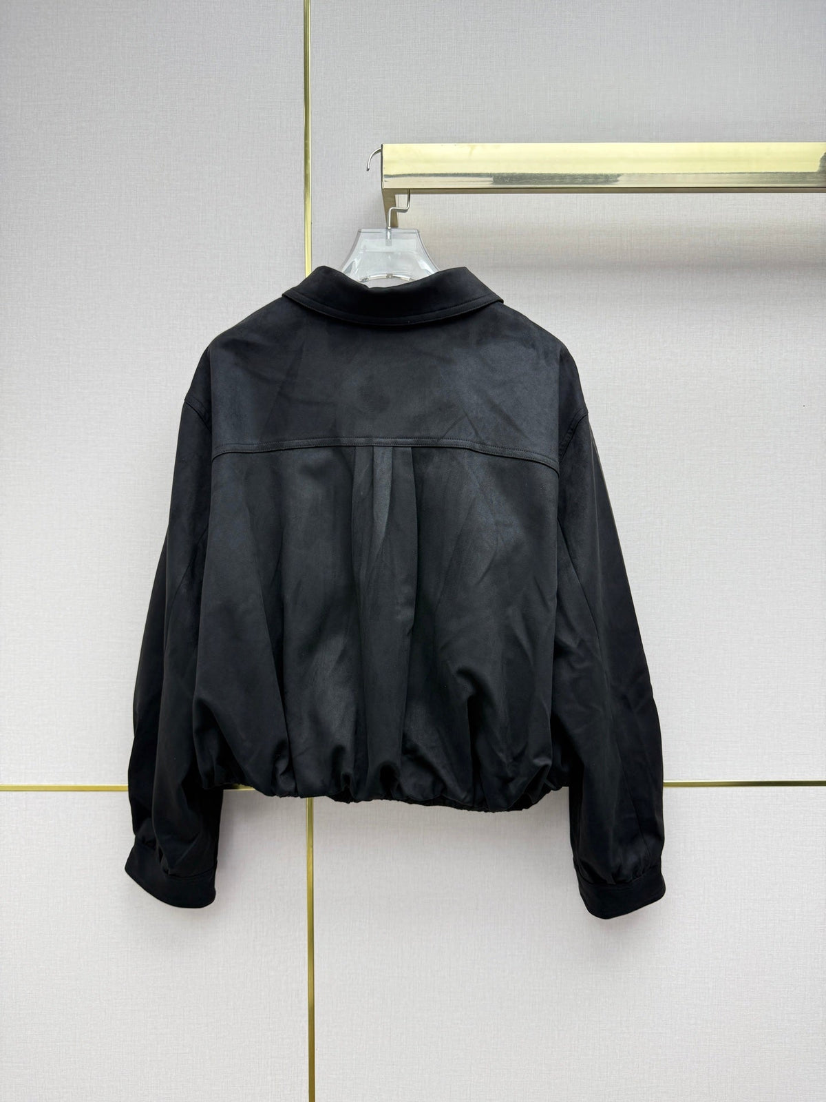 Prad 26SS Collared Jacket Triangle Logo Badge Pleated Hem 437534