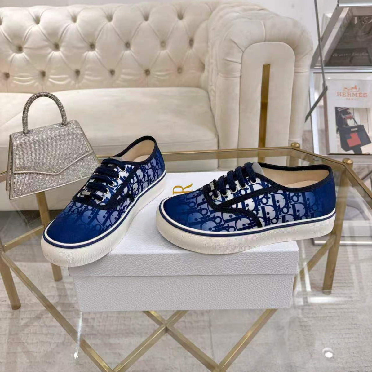 CD 26s Low Top Sneakers Blue Dior Oblique Canvas 529381