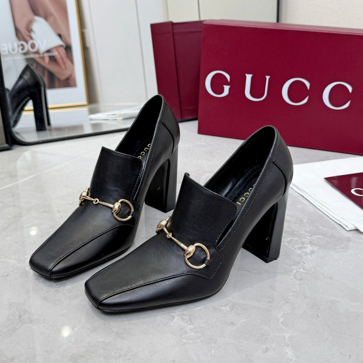 GG 26S Horsebit Loafers 10cm Block Heel Leather 157229