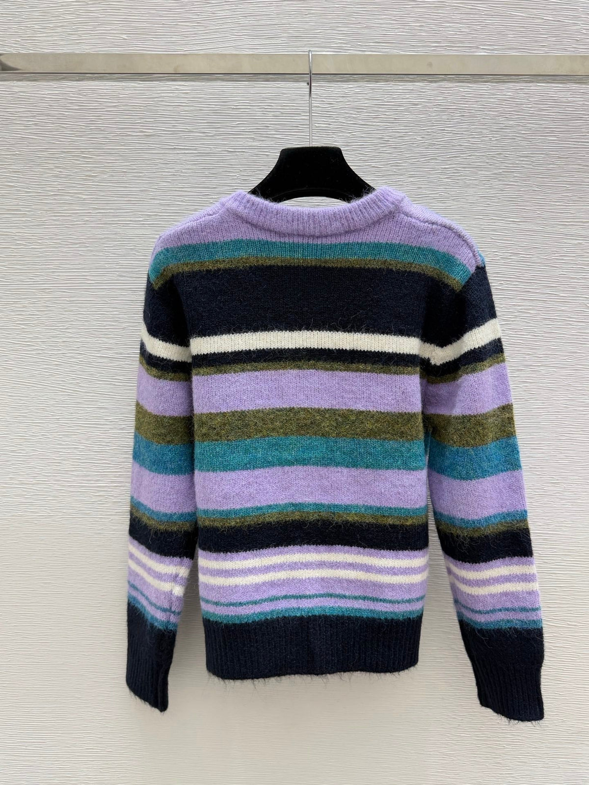Miu 26FW Striped Knit Cardigan Round Neck Button-Front Multi-Color Wool 313340