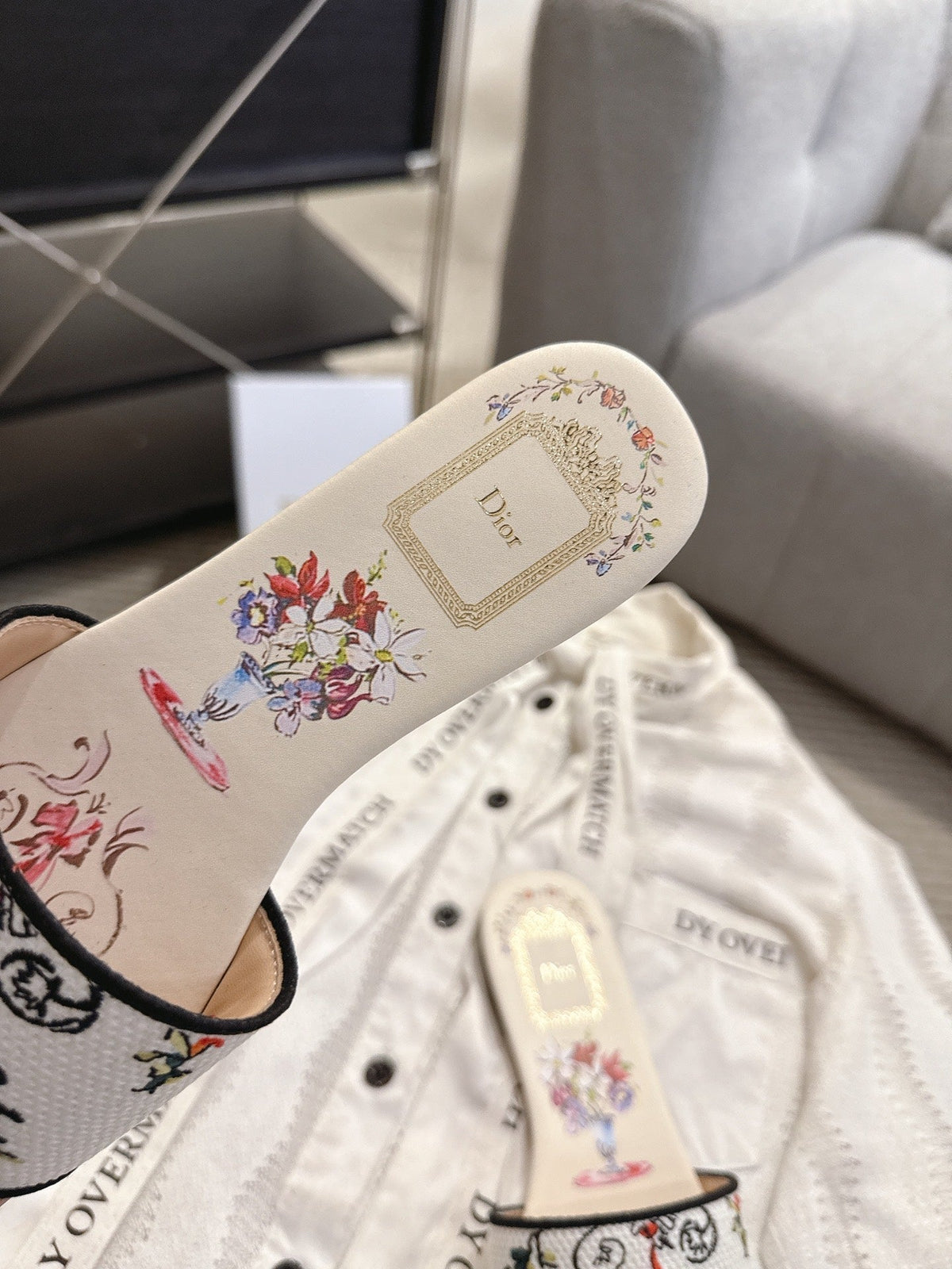 CD 26s D Way Slide Multicolor Dior Jardin D'Hiver Embroidered Cotton 731952