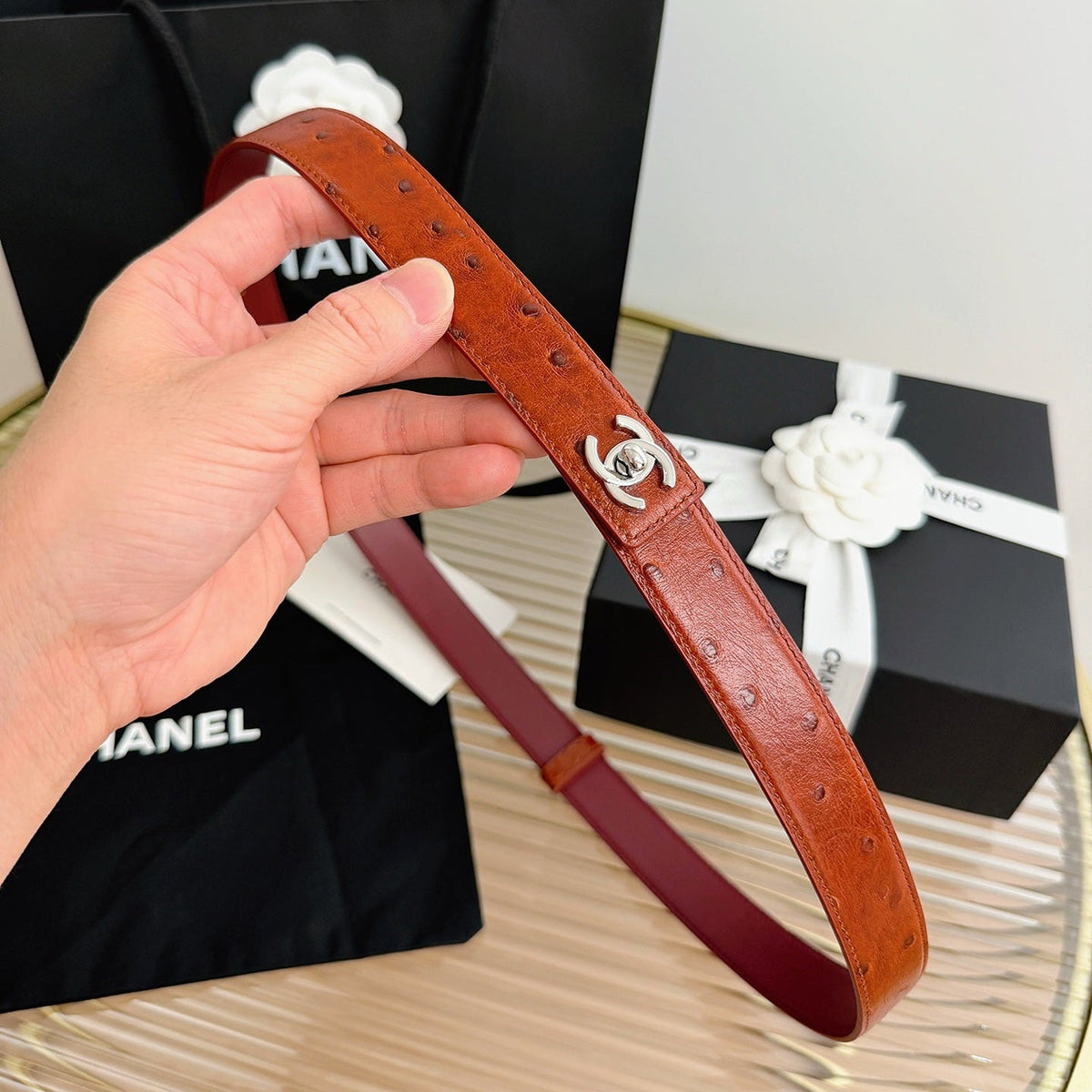 Chanel 2026 CC Logo Turn-Lock Belt 25mm Leather 219814