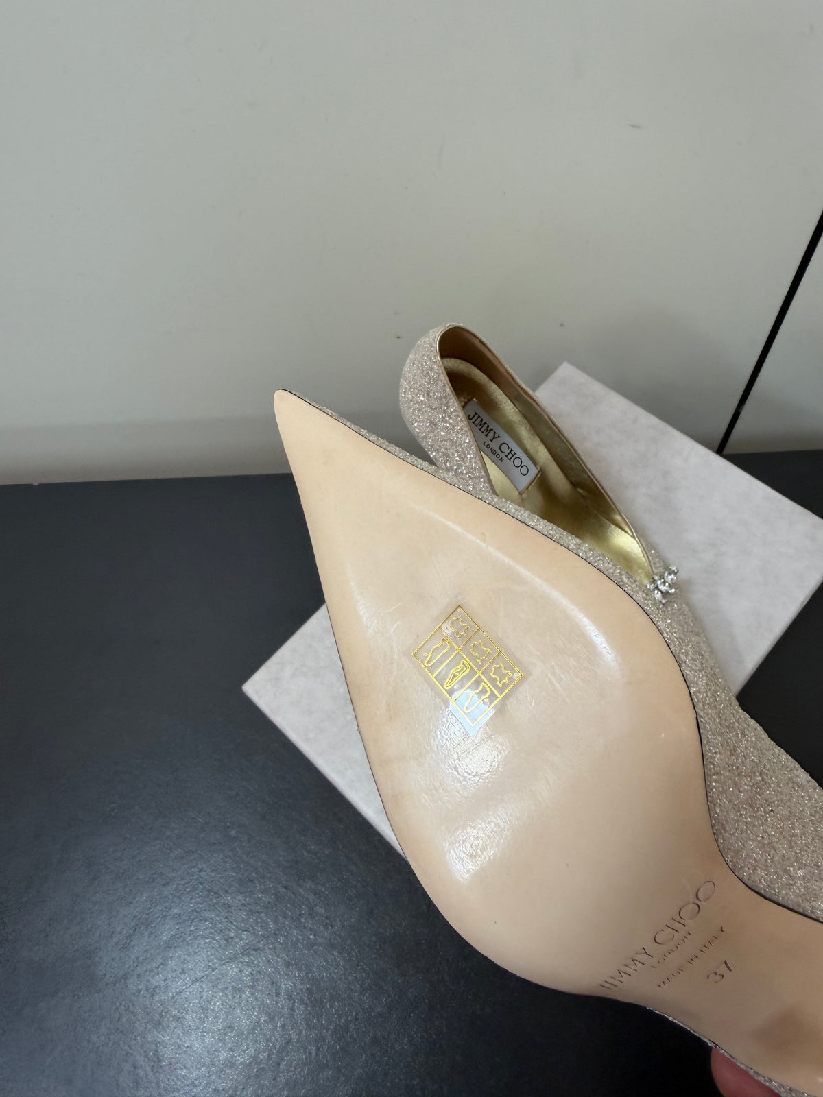 Jimmy Choo 26S Embellished High Heels 9.0cm Champagne Gold Glitter 842195