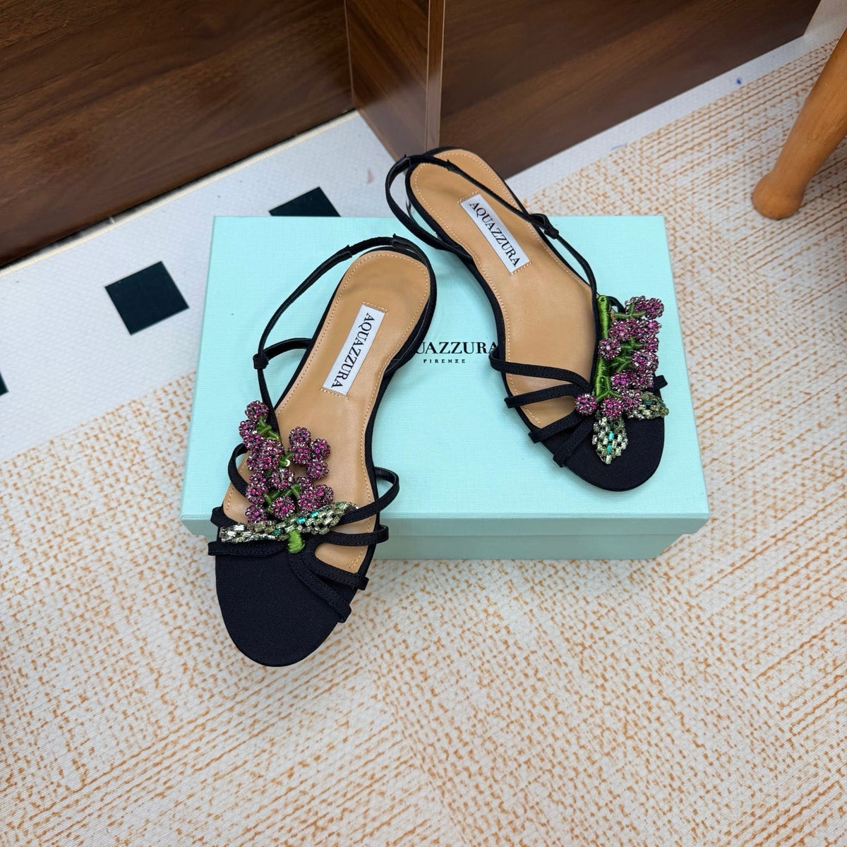 Aquazzura 26s Crystal Sandals Black Fabric 491852