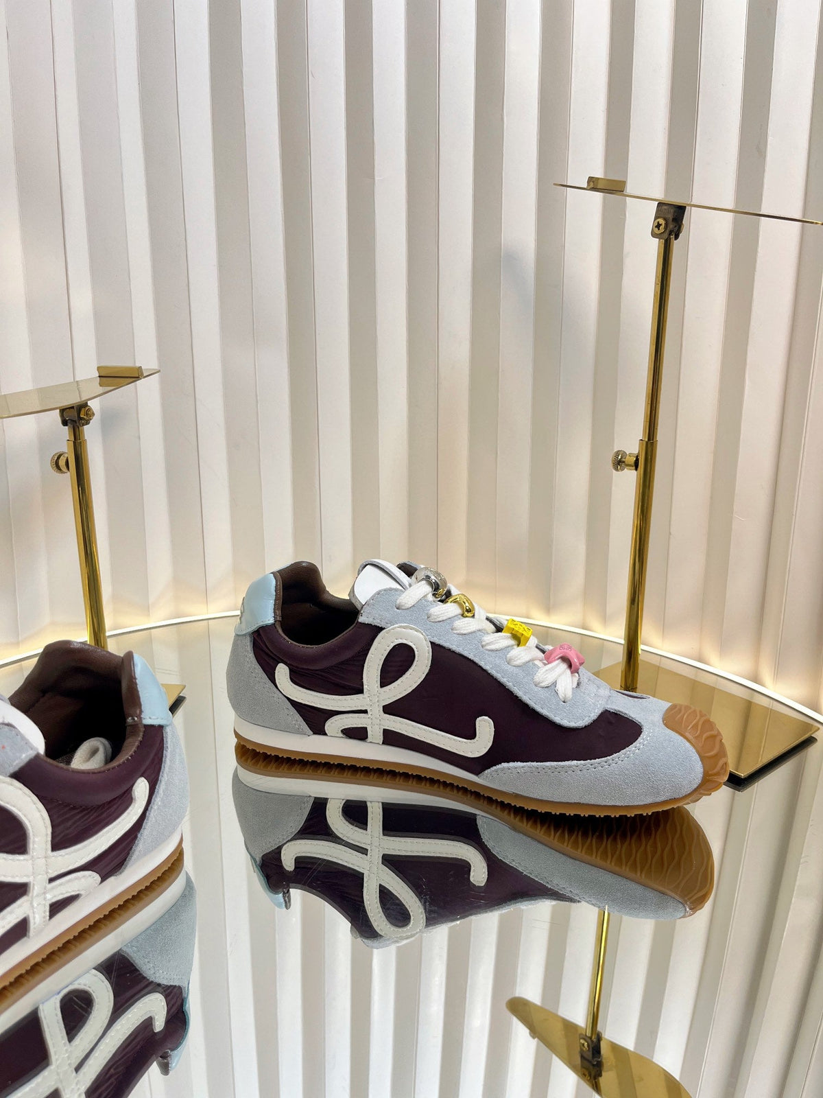 Loewe 26S Runner 2.0 Sneakers in Light Blue Suede and Brown Fabric