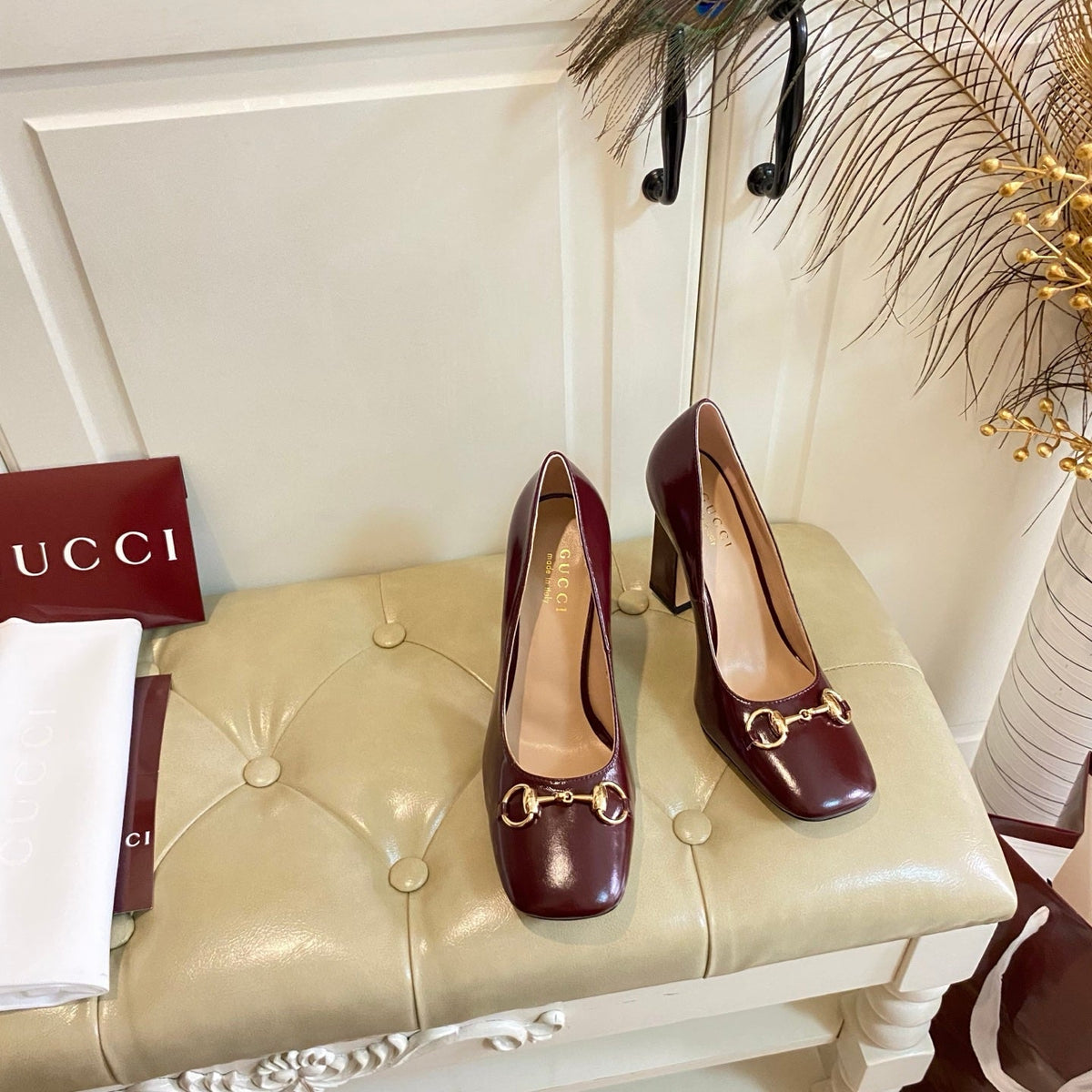 Gucci 26s Horsebit Mid-Heel Pumps 10cm Dark Red Calfskin