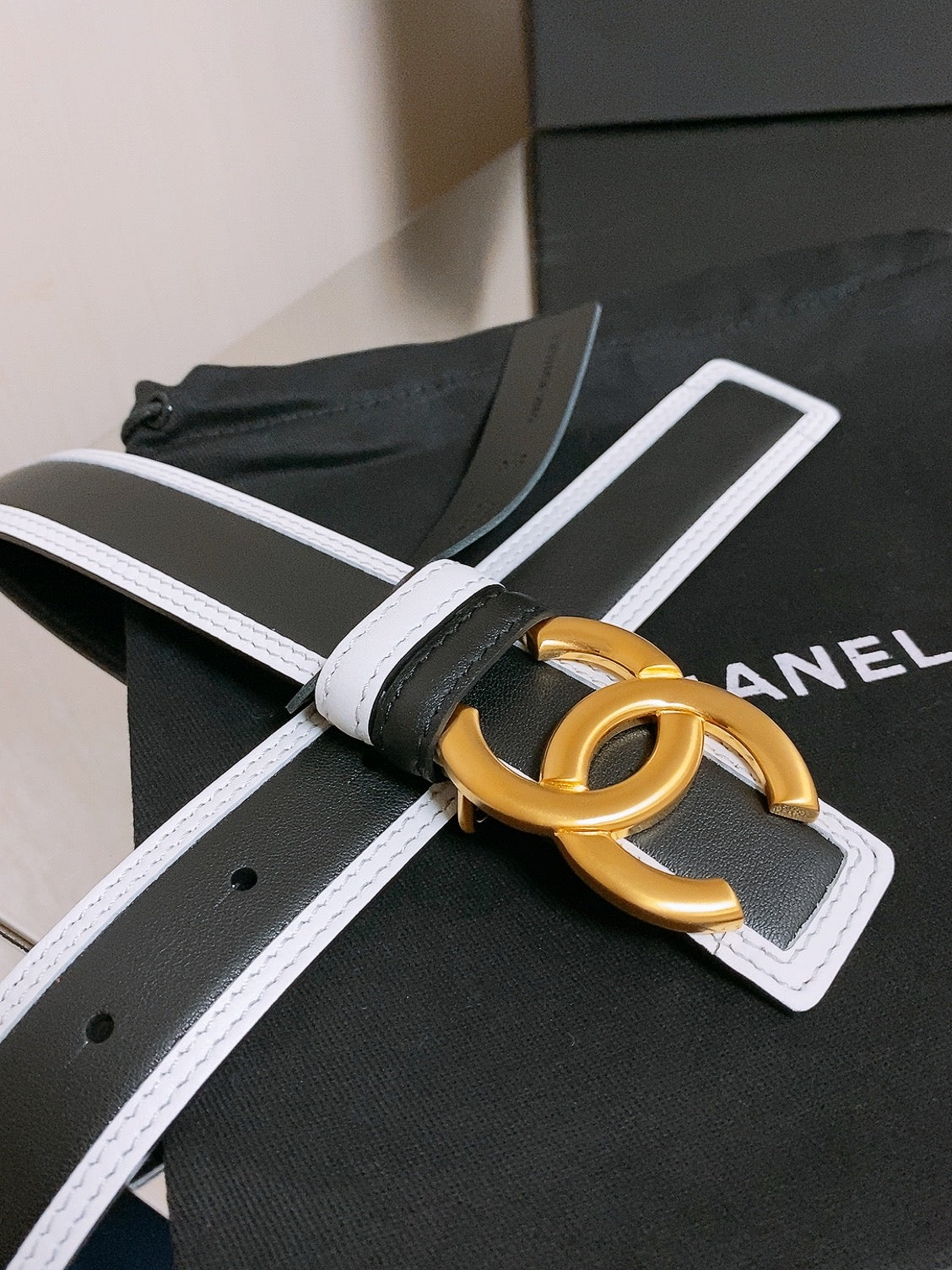Chanel 2026 Double-C Buckle Belt 30mm Black White Calfskin