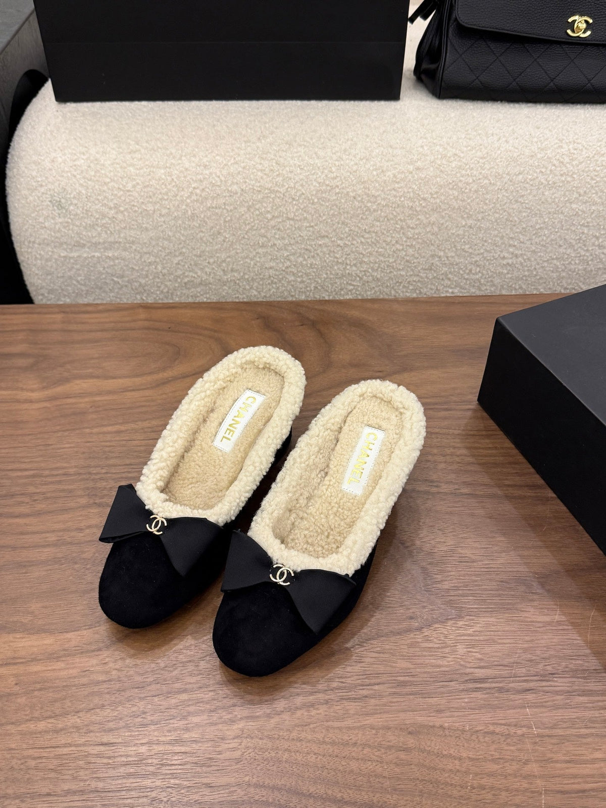 Chanel 2026 Bow Mule 65mm Suede Leather Wool 173180