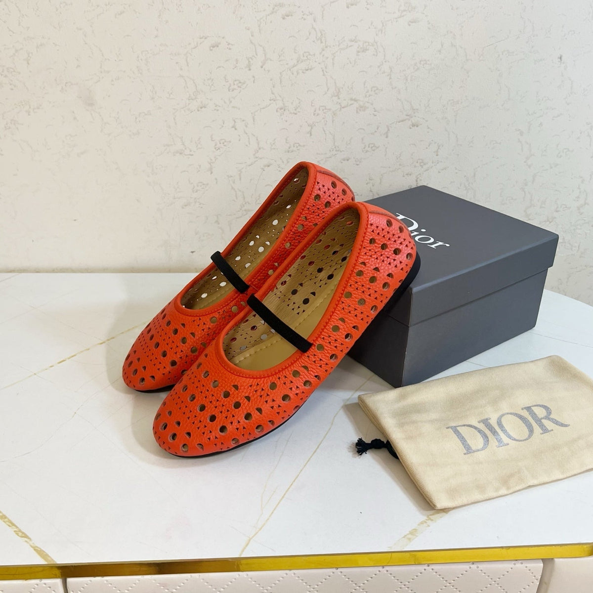 Dior 26s Mary Jane Flats Coral Red Calfskin