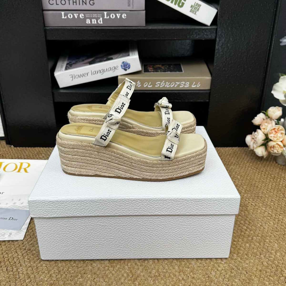 Dior 26s Wedge Sandal Beige Canvas Calfskin