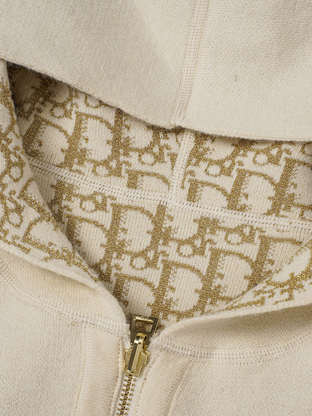 Dior 26s Reversible Hoodie Beige Dior Oblique Knit Men