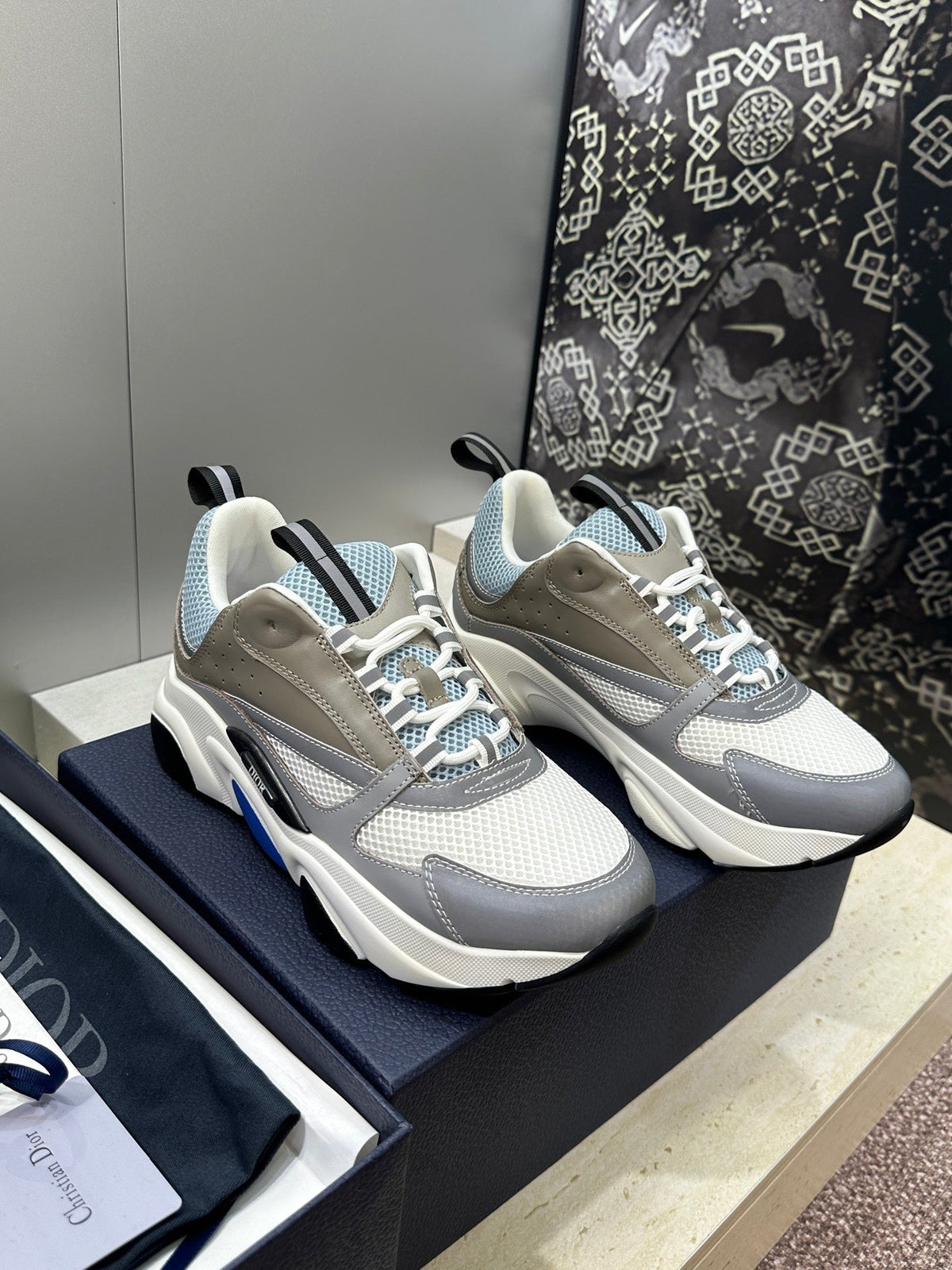 CD 26s Men B22 Sneakers Grey Brown Light Blue Mesh Blue Trim 519482