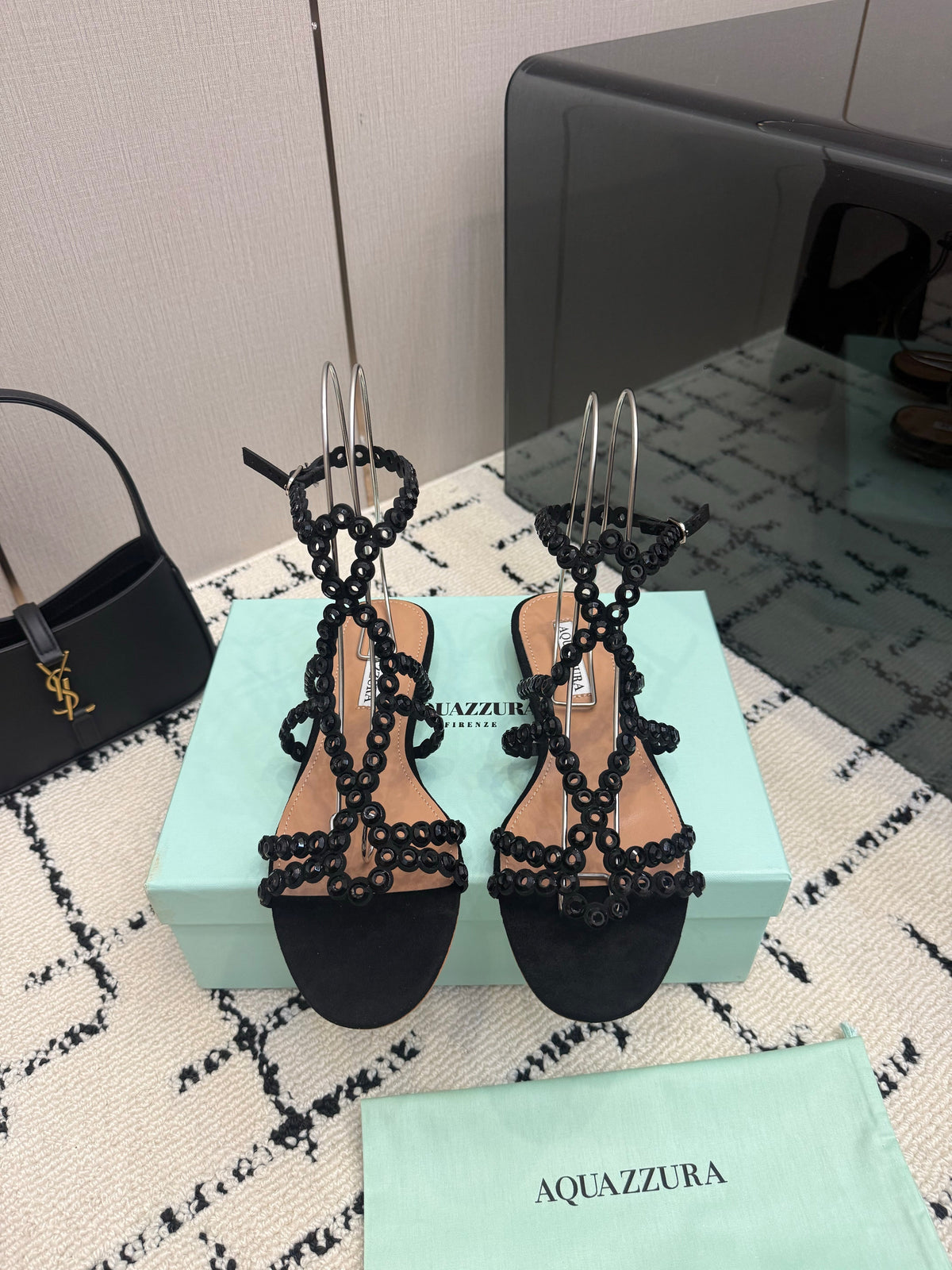 Aquazzura 26s Ankle-Strap Sandals Black Suede 492817