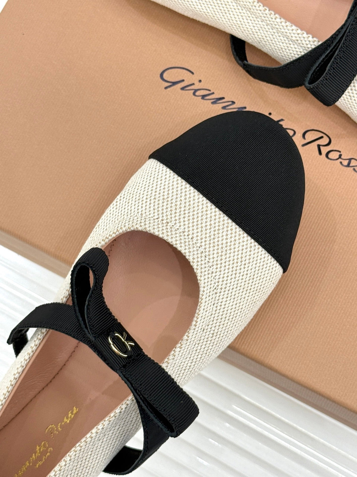 GR 26s Mary Jane Flats Black White Fabric 164781
