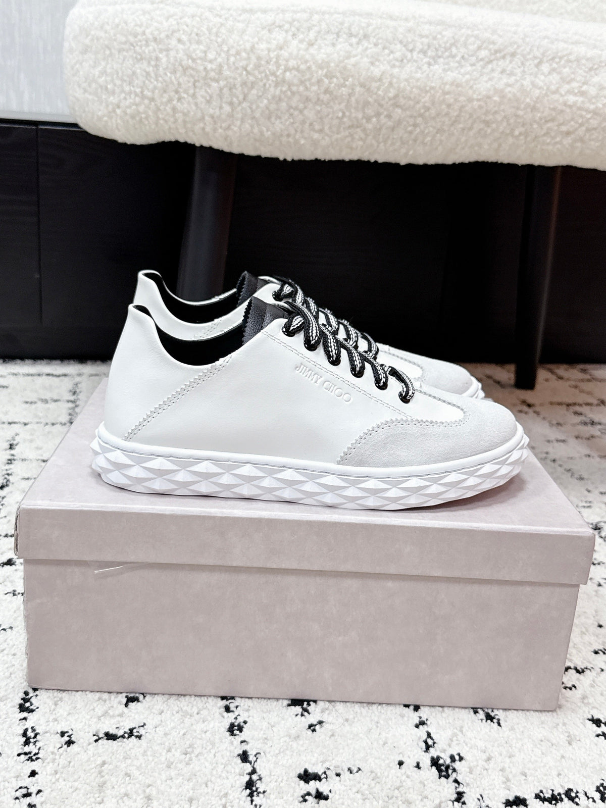 Jimmy Choo 26S Sneakers White Suede With Black Laces 714935