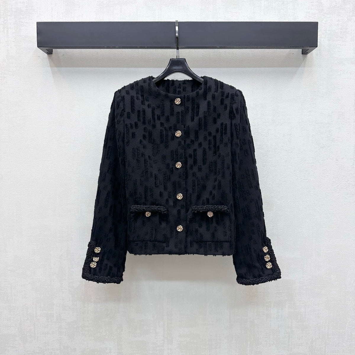 Chanel 26B Textured Wool Jacket Black 444361