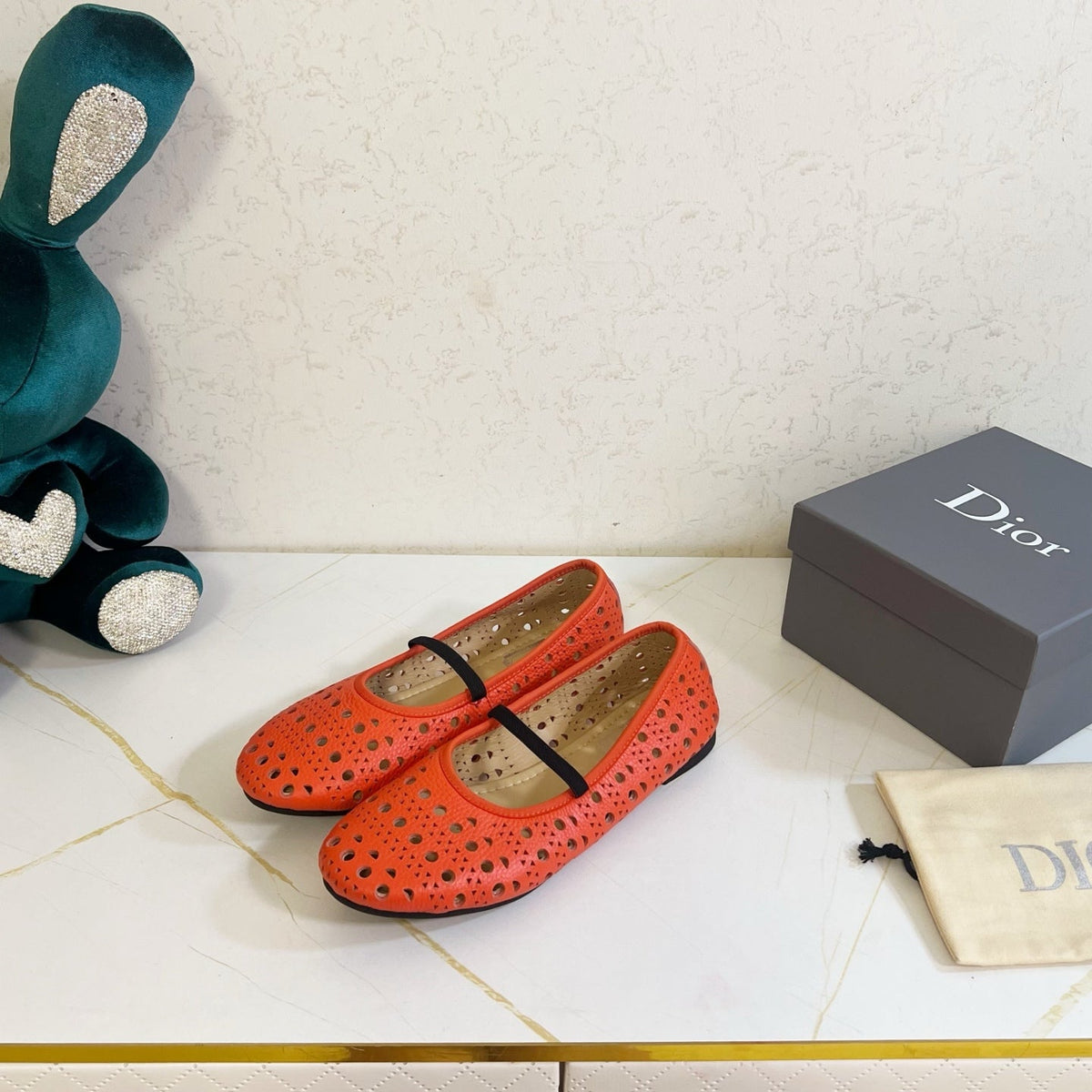 Dior 26s Mary Jane Flats Coral Red Calfskin